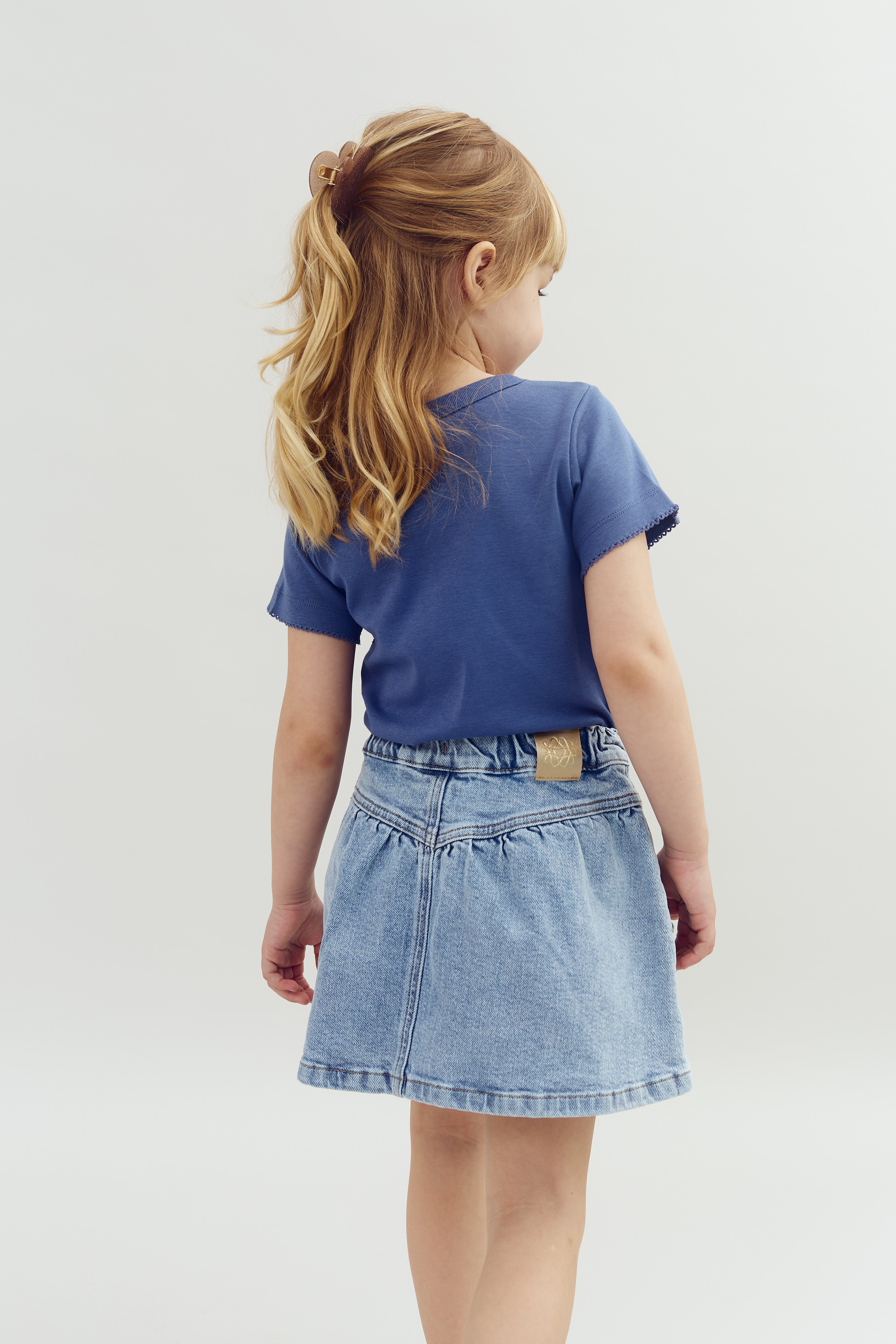 Tailliertes T-Shirt mit Picot-Stich - Dusty Cobalt | 100201 Tina