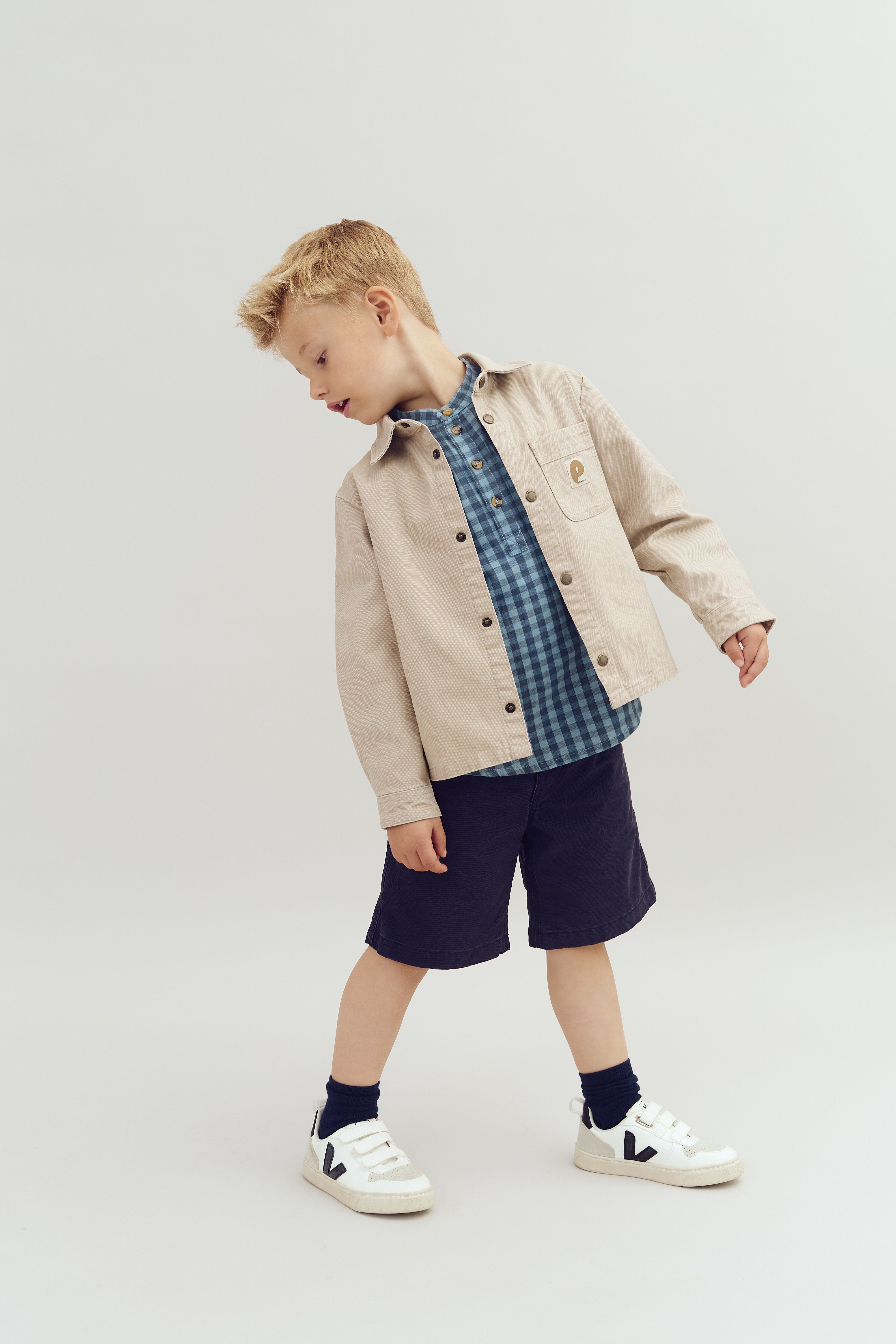 Micro Gingham Baumwollhemd - Kids - Blue