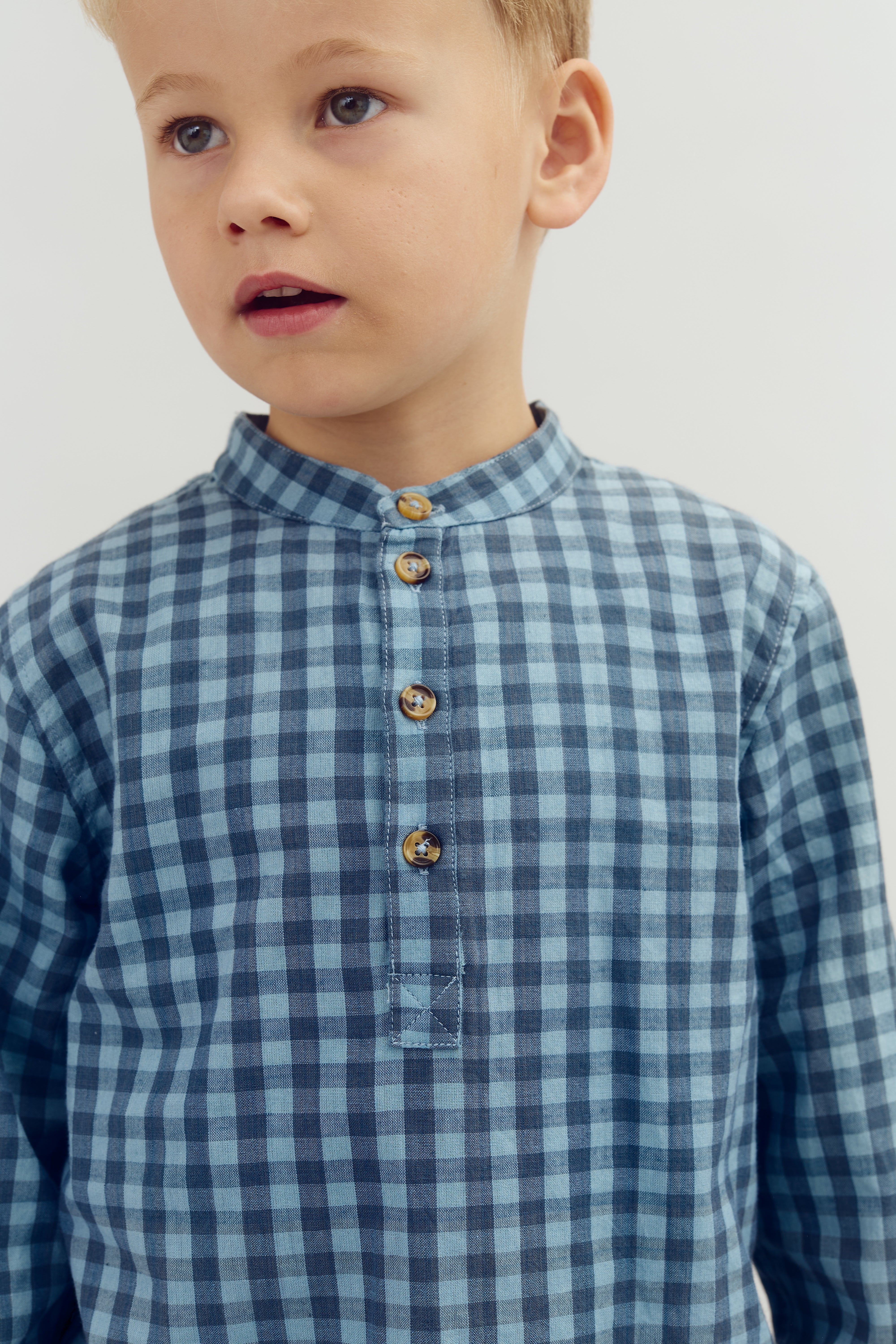 Micro Gingham Baumwollhemd - Kids - Blue