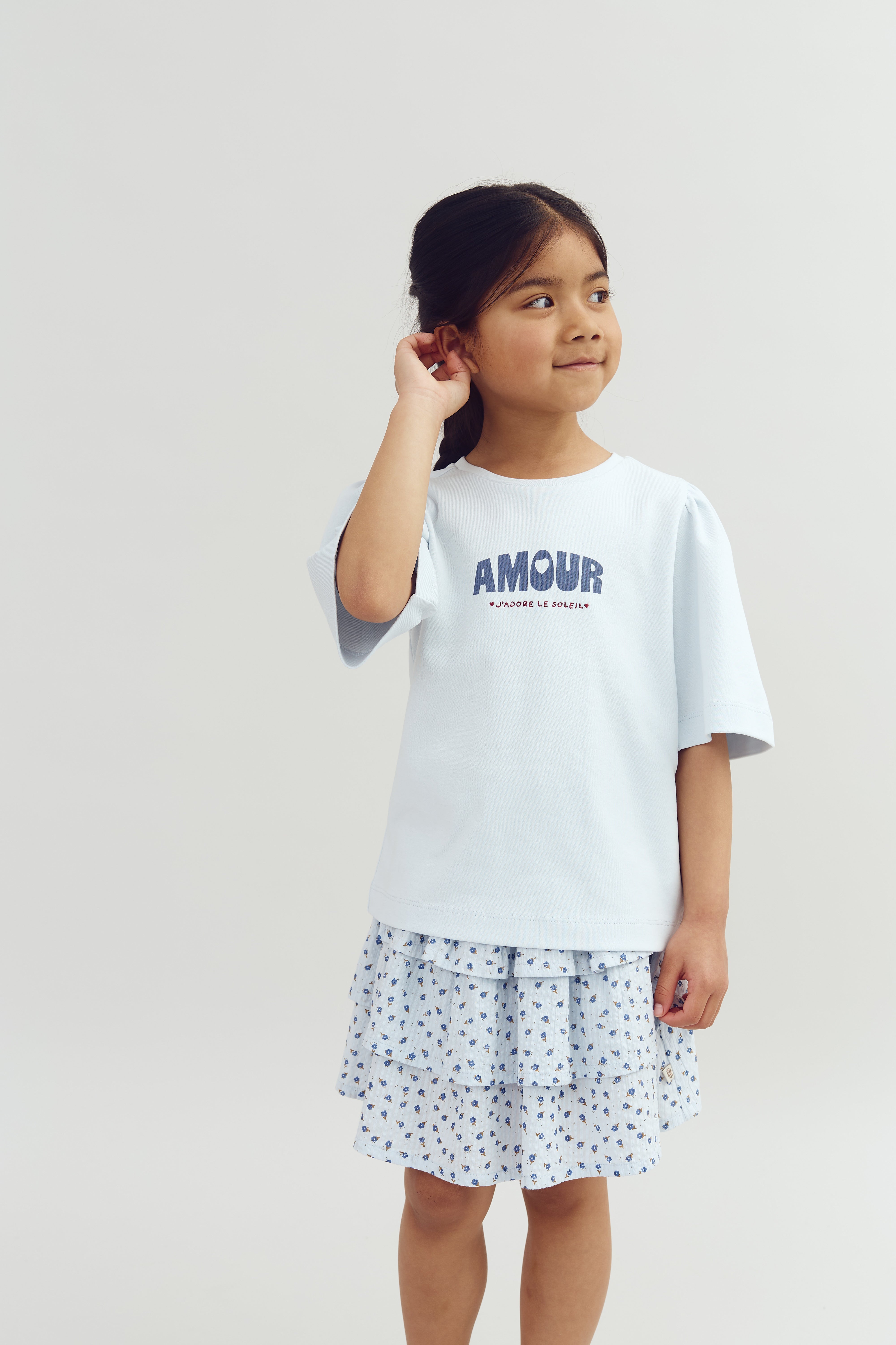 T-Shirt mit Puffärmeln und Aufdruck - Barely Blue | 100260 Rosa