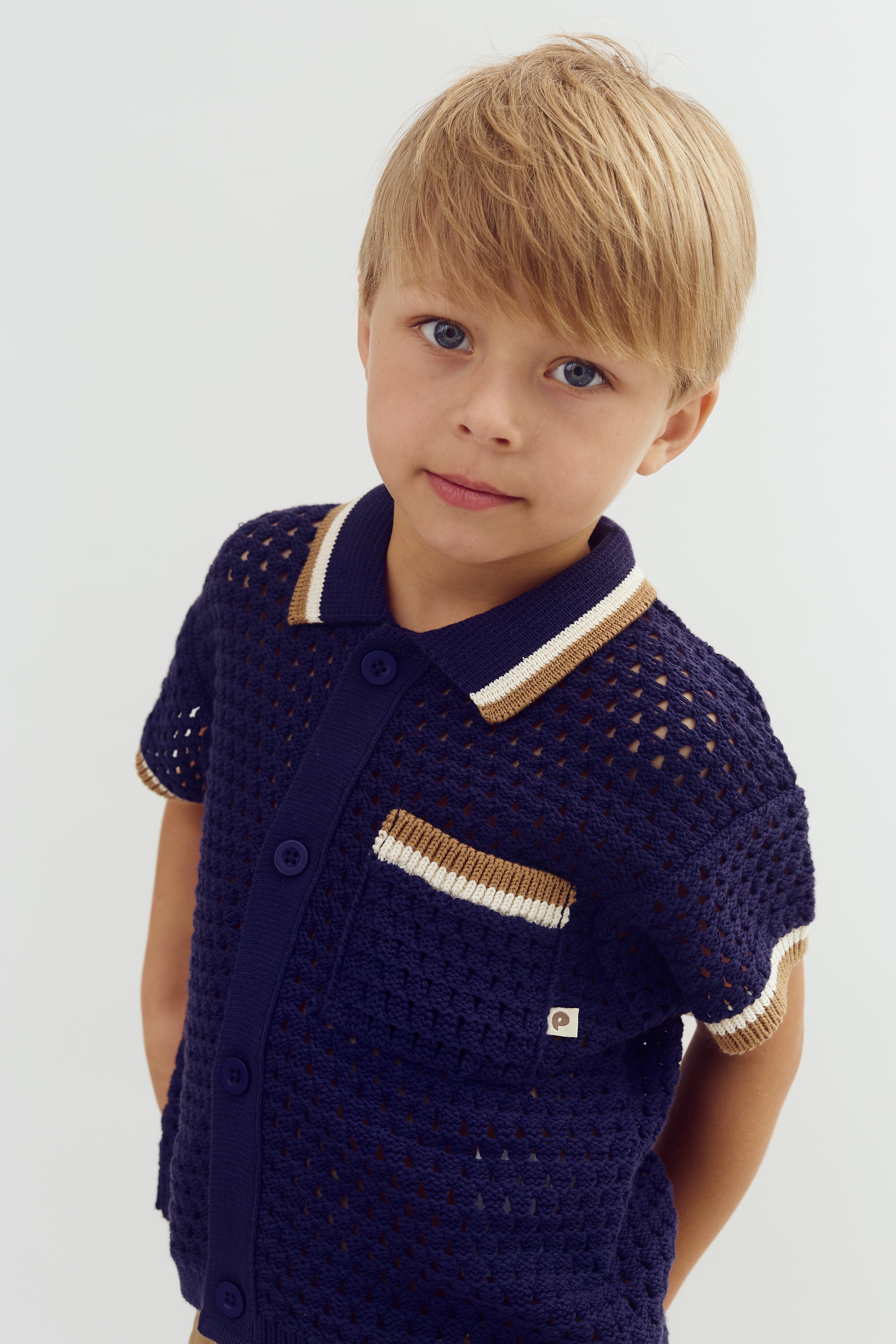 Durchbrochen gestrickte sportliche Jacke - Navy | 100275 Carl