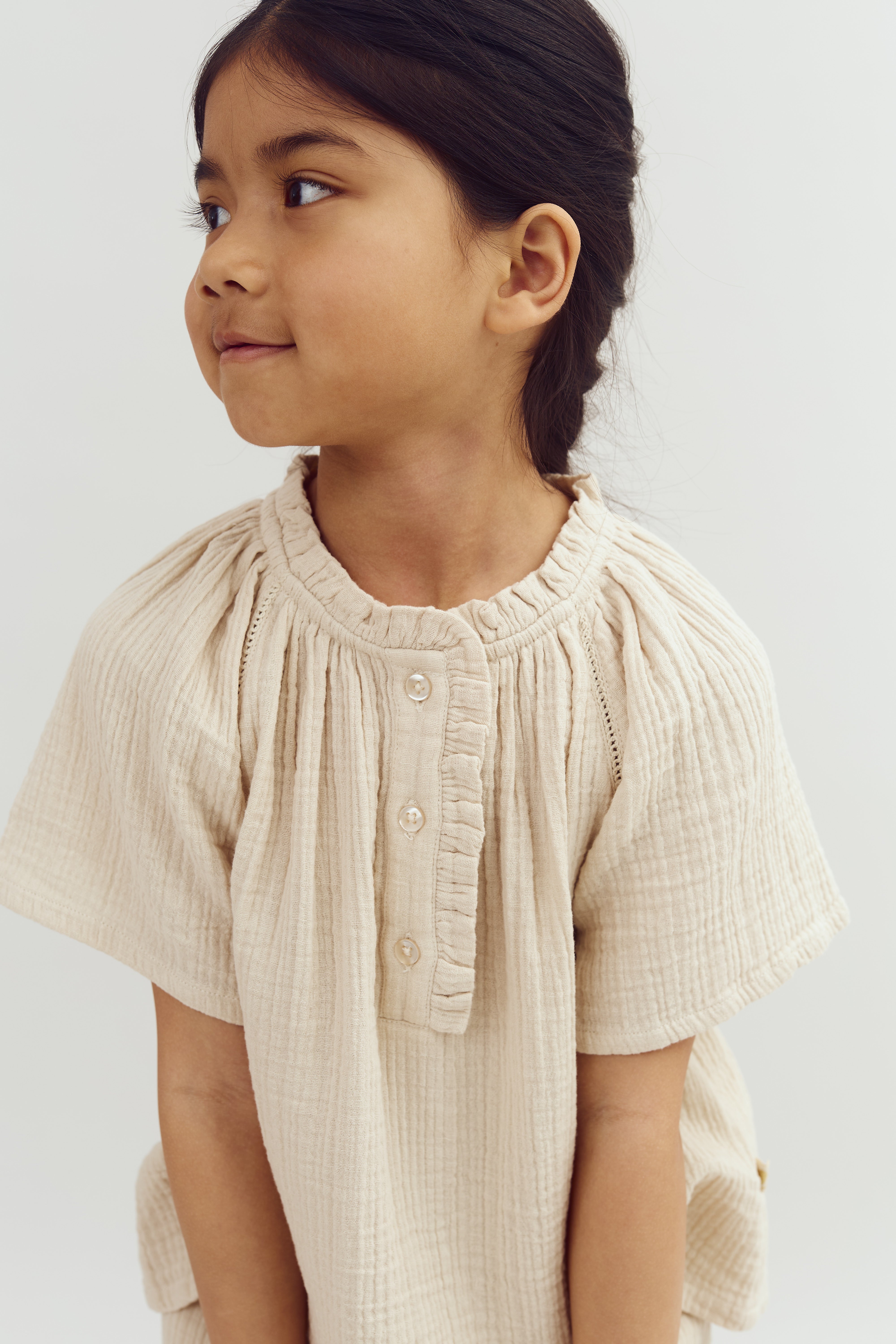 Musselinbluse mit Knopfleiste - Light Beige | 100239 Ella