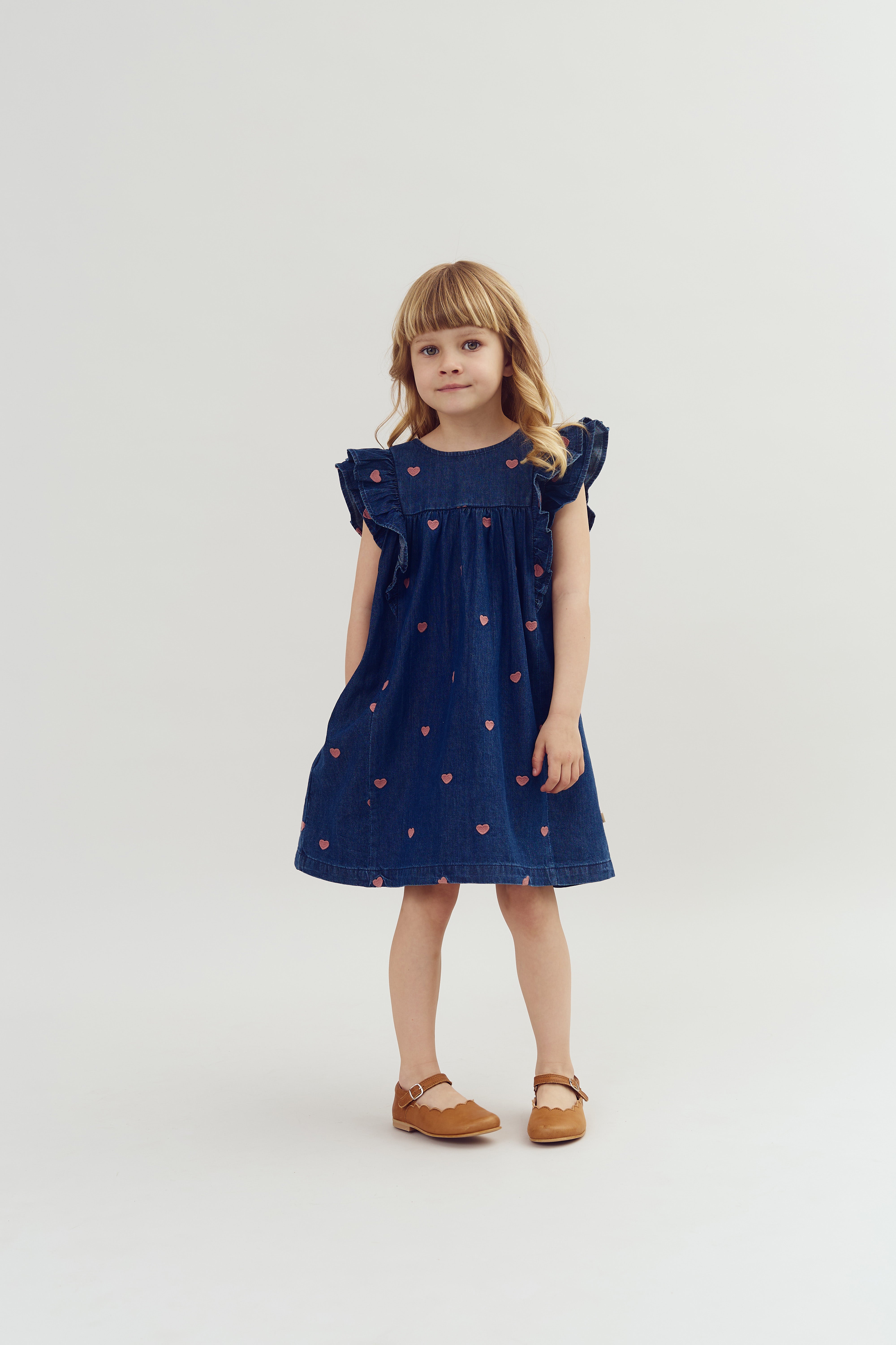 Jeanskleid mit Stickerei - Dark Blue Denim with Rose Heart | 100184 Debbie