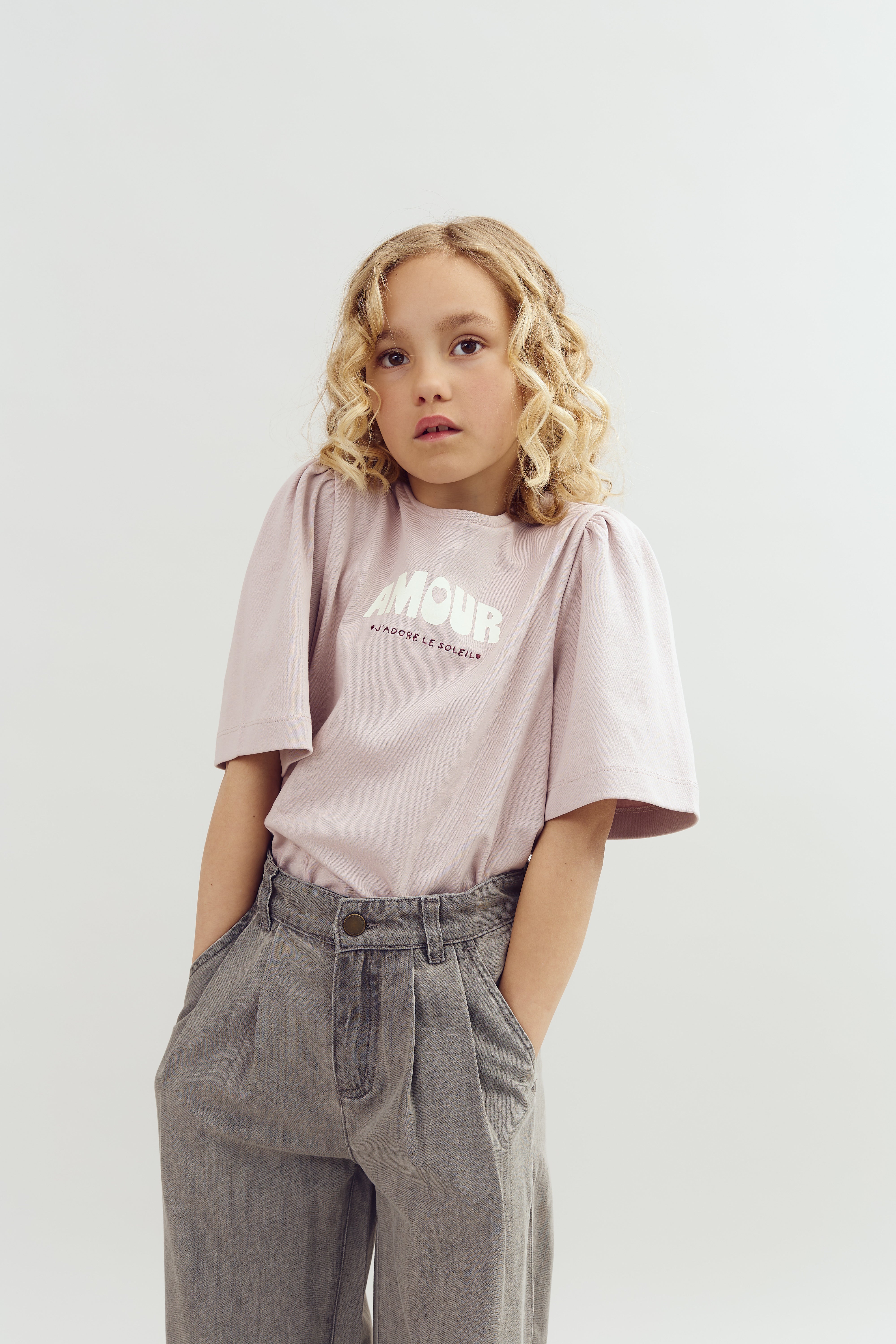 T-Shirt mit Puffärmeln und Aufdruck - Tween - Light Purple | 100462 Rosa