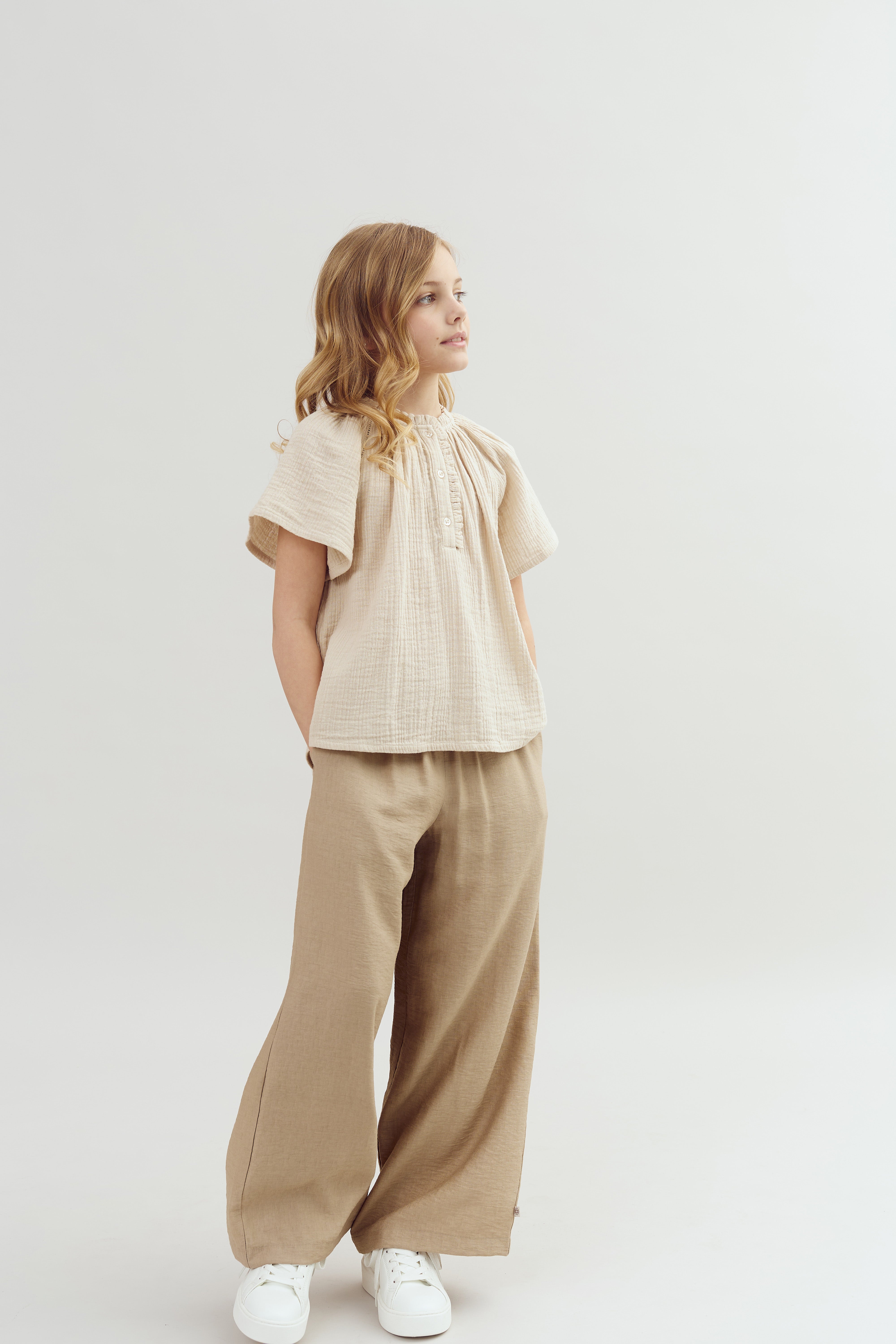 Fluid Wide Trousers - Tweens - Dark Beige