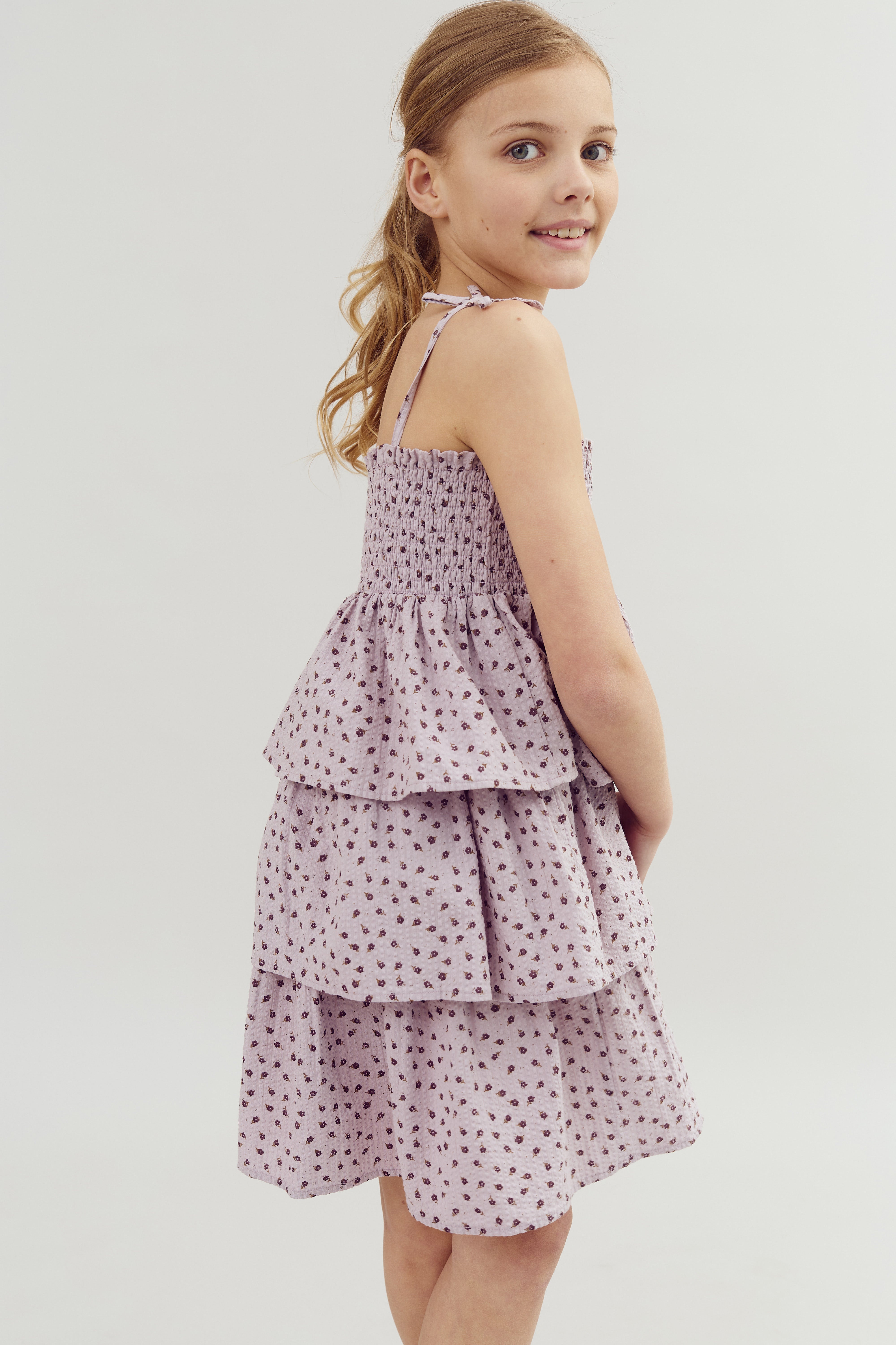 Blumenmuster Rüschenkleid - Tween - Purple Flower | 100432 Annie