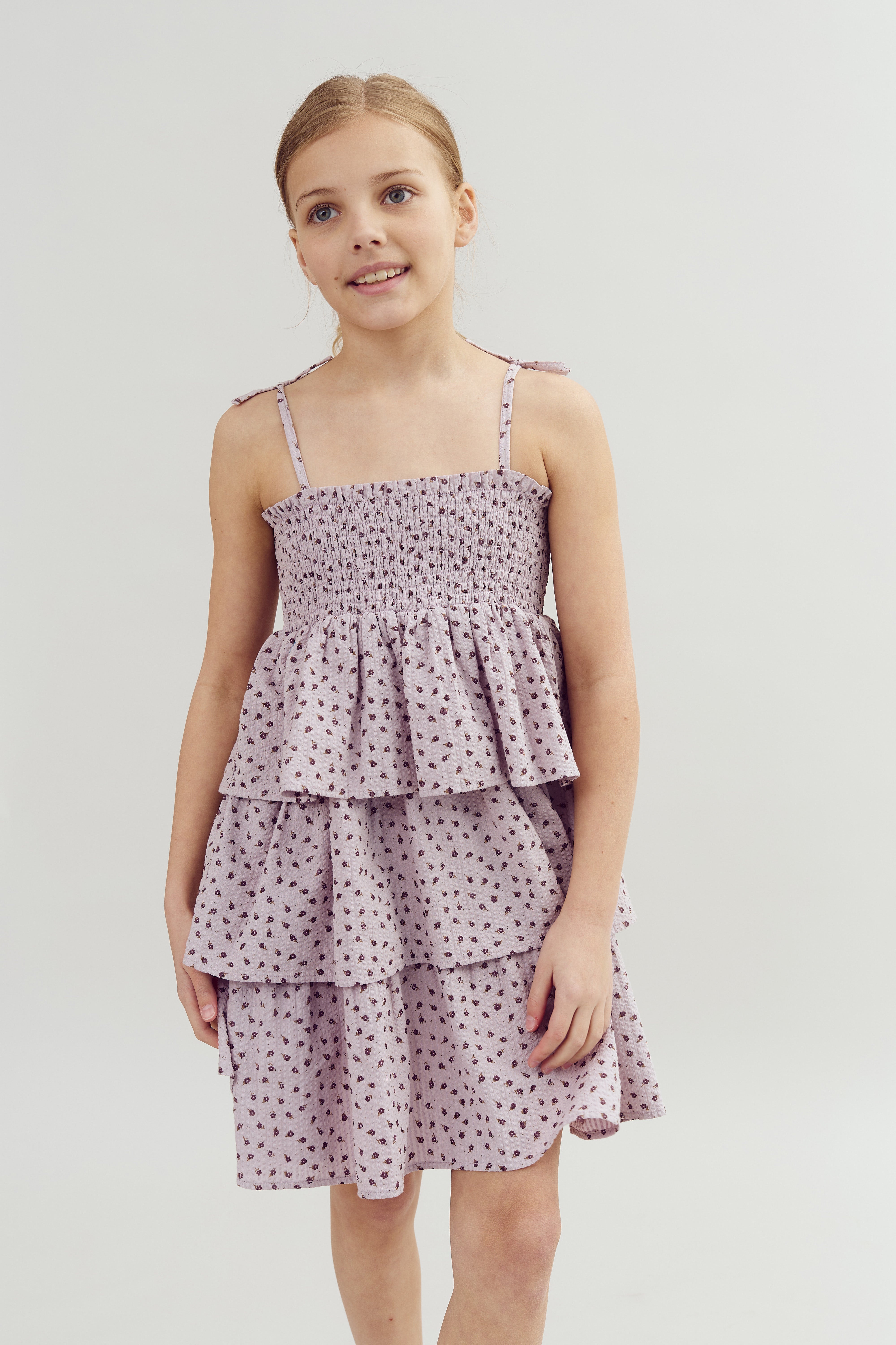 Blumenmuster Rüschenkleid - Tween - Purple Flower | 100432 Annie