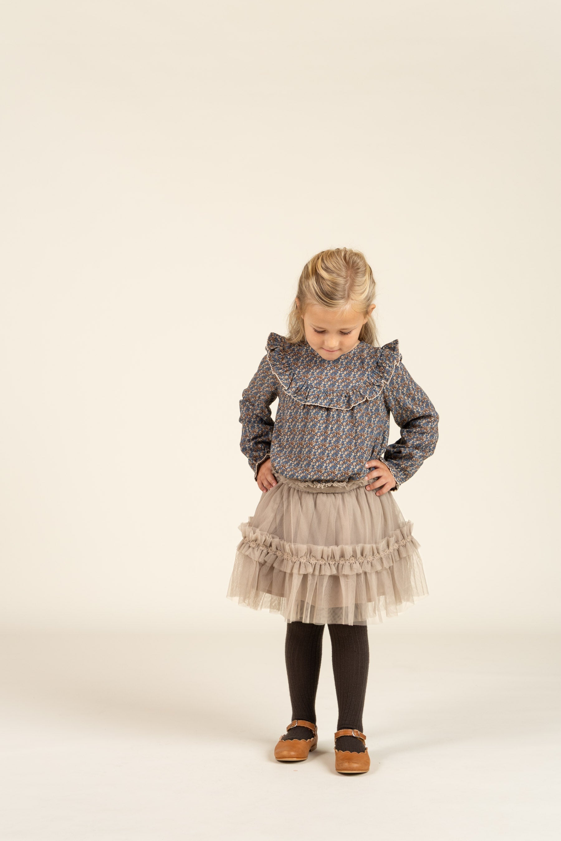 Bedruckte Zwei-Wege-Bluse aus doppelter Gaze - Kids - Blue / Brown | 100729 Maggie