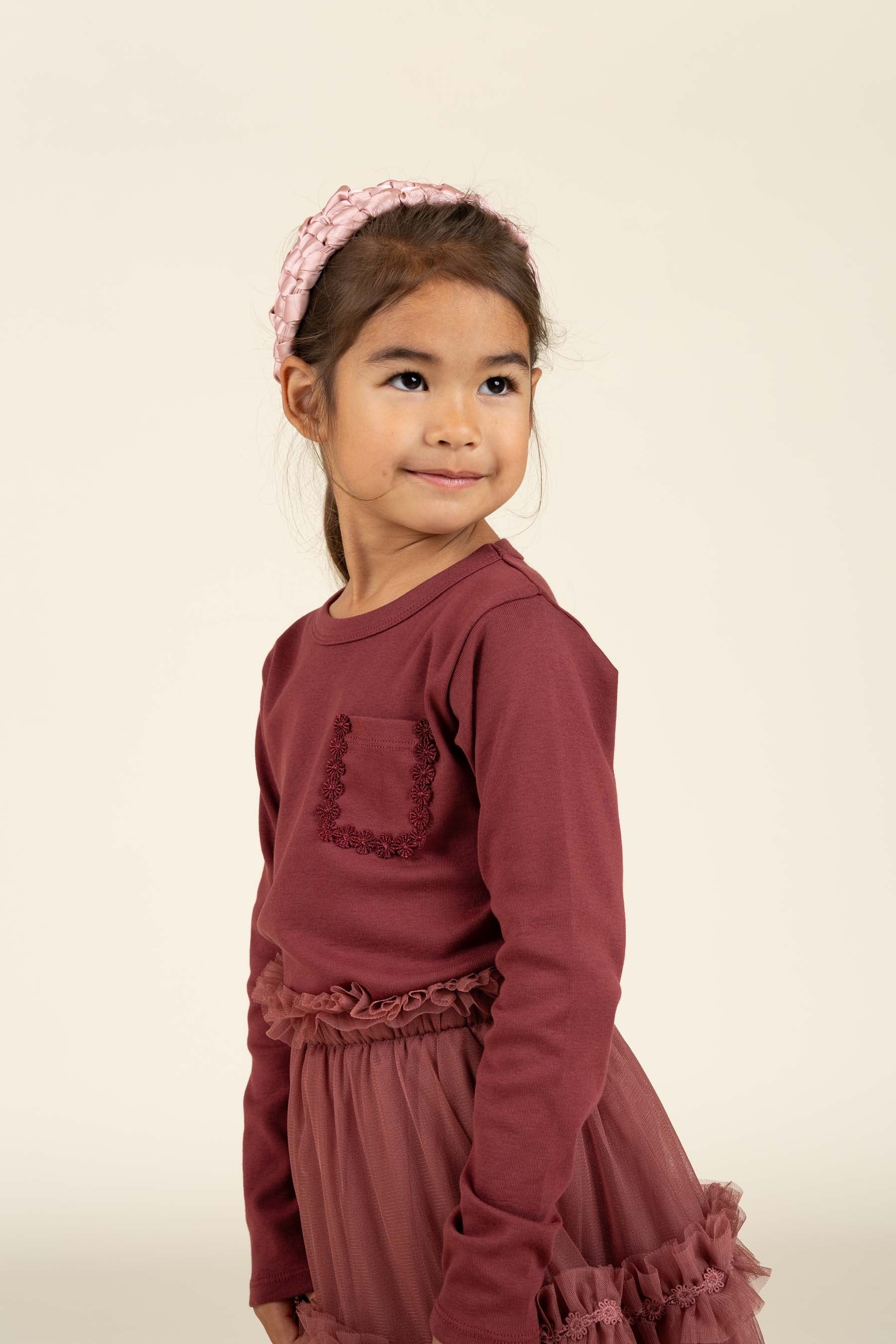 Langarm-T-Shirt mit Brusttasche - Kids - Burgundy | 100868 Sienna