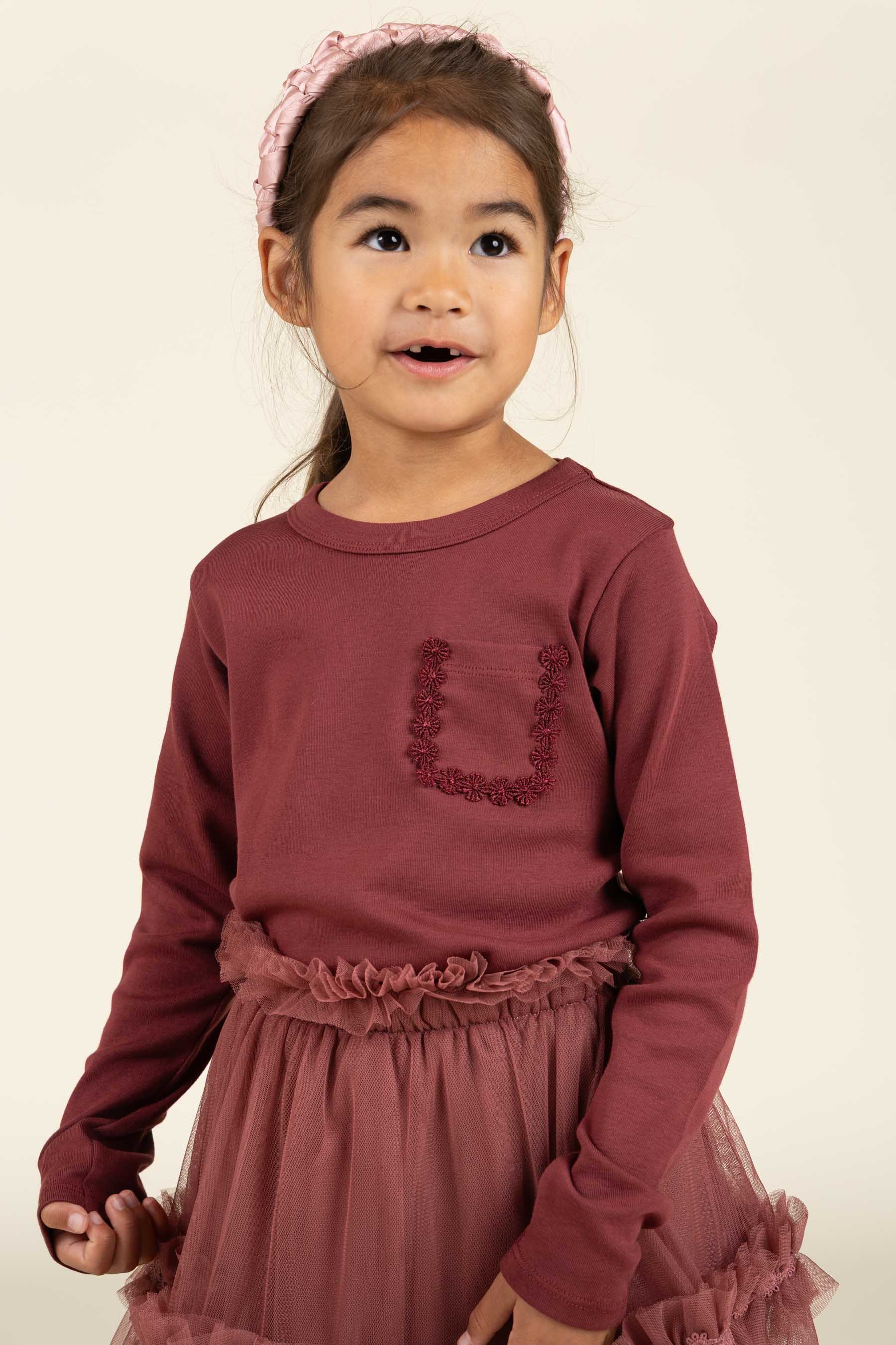 Langarm-T-Shirt mit Brusttasche - Kids - Burgundy | 100868 Sienna