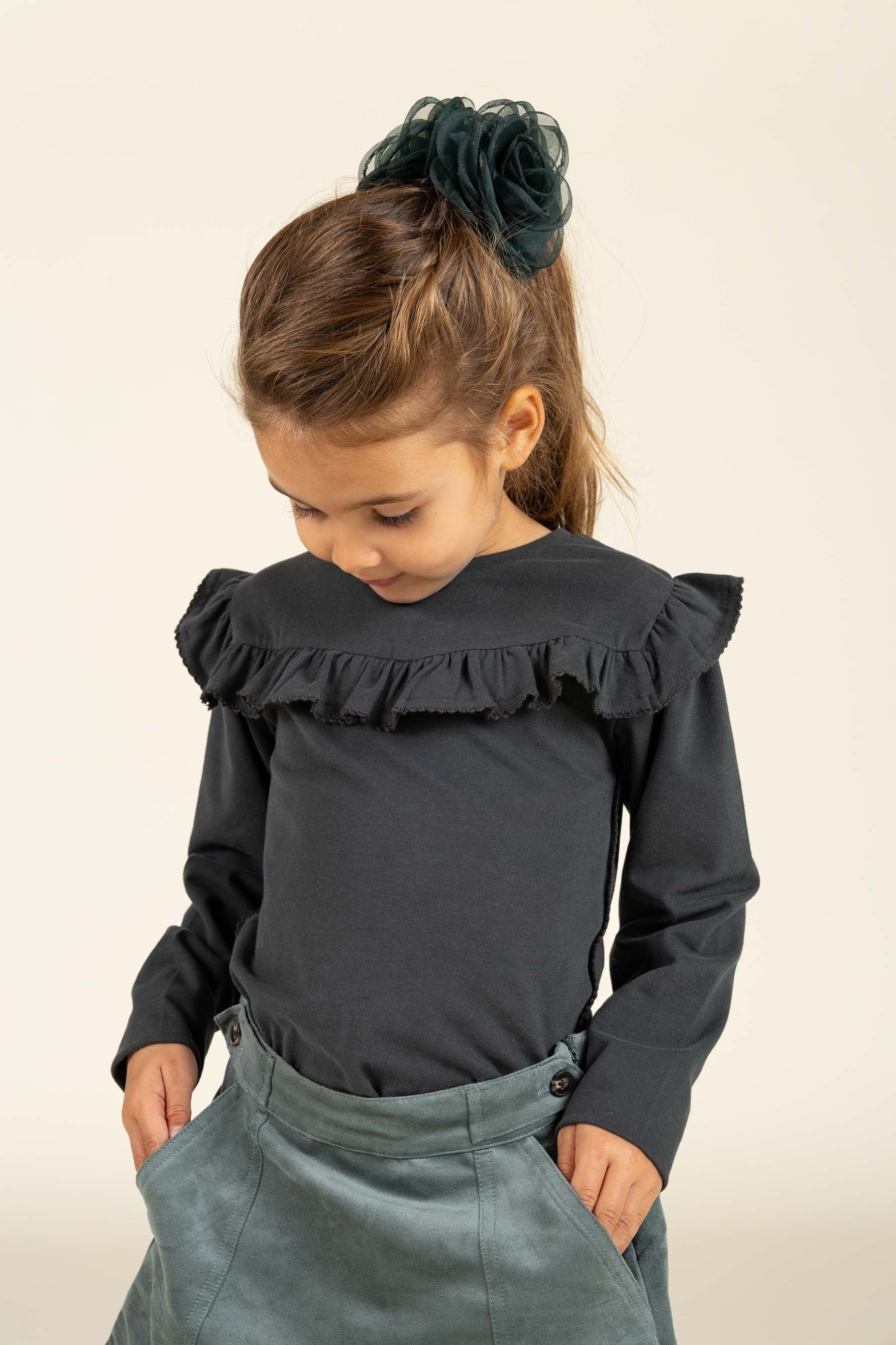 Rüschen-Jersey-Bluse - Kids - Forrest Green | 100866 Talia