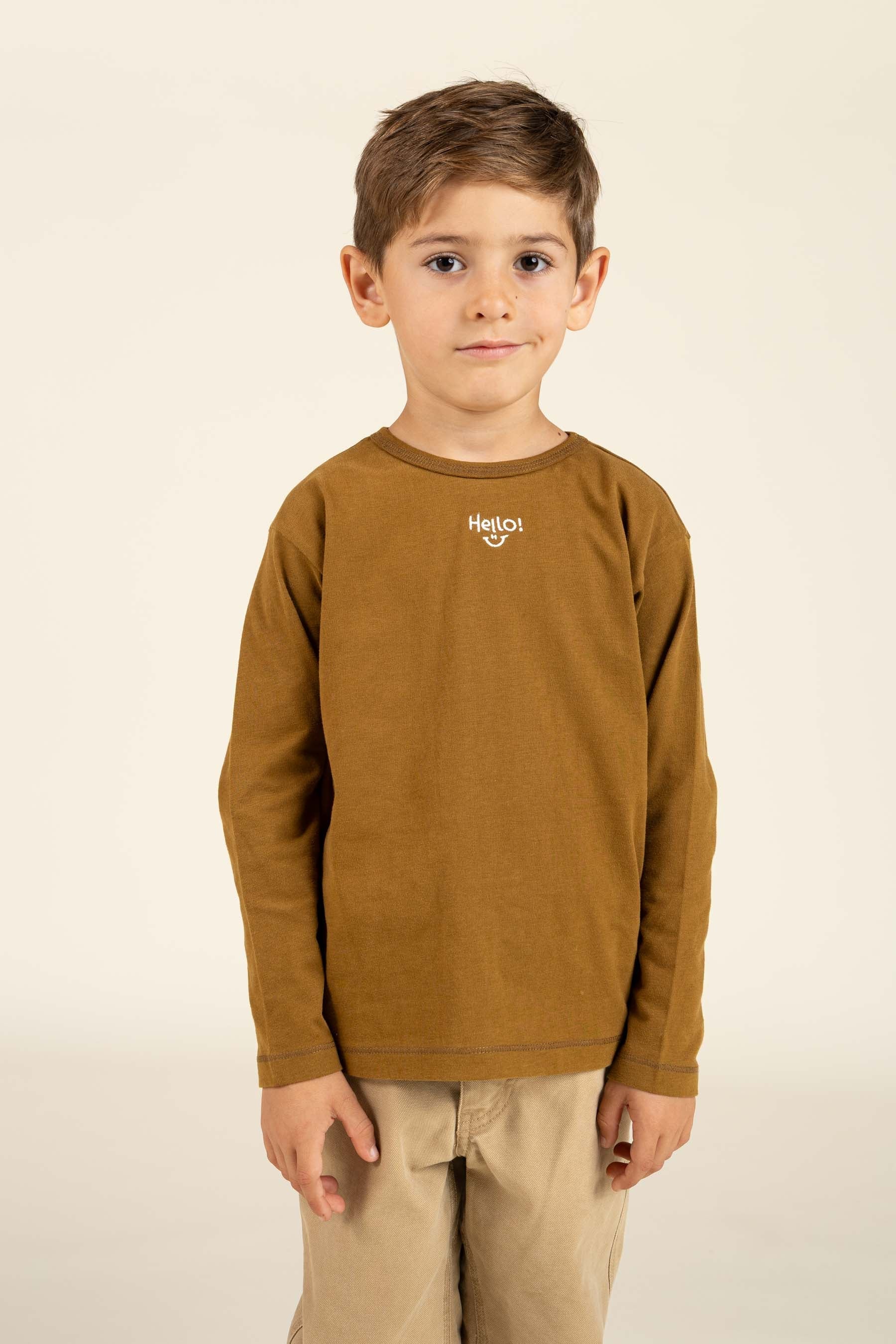 Langarm-T-Shirt mit Stickerei - Kids - Walnut | 100854 Brandon