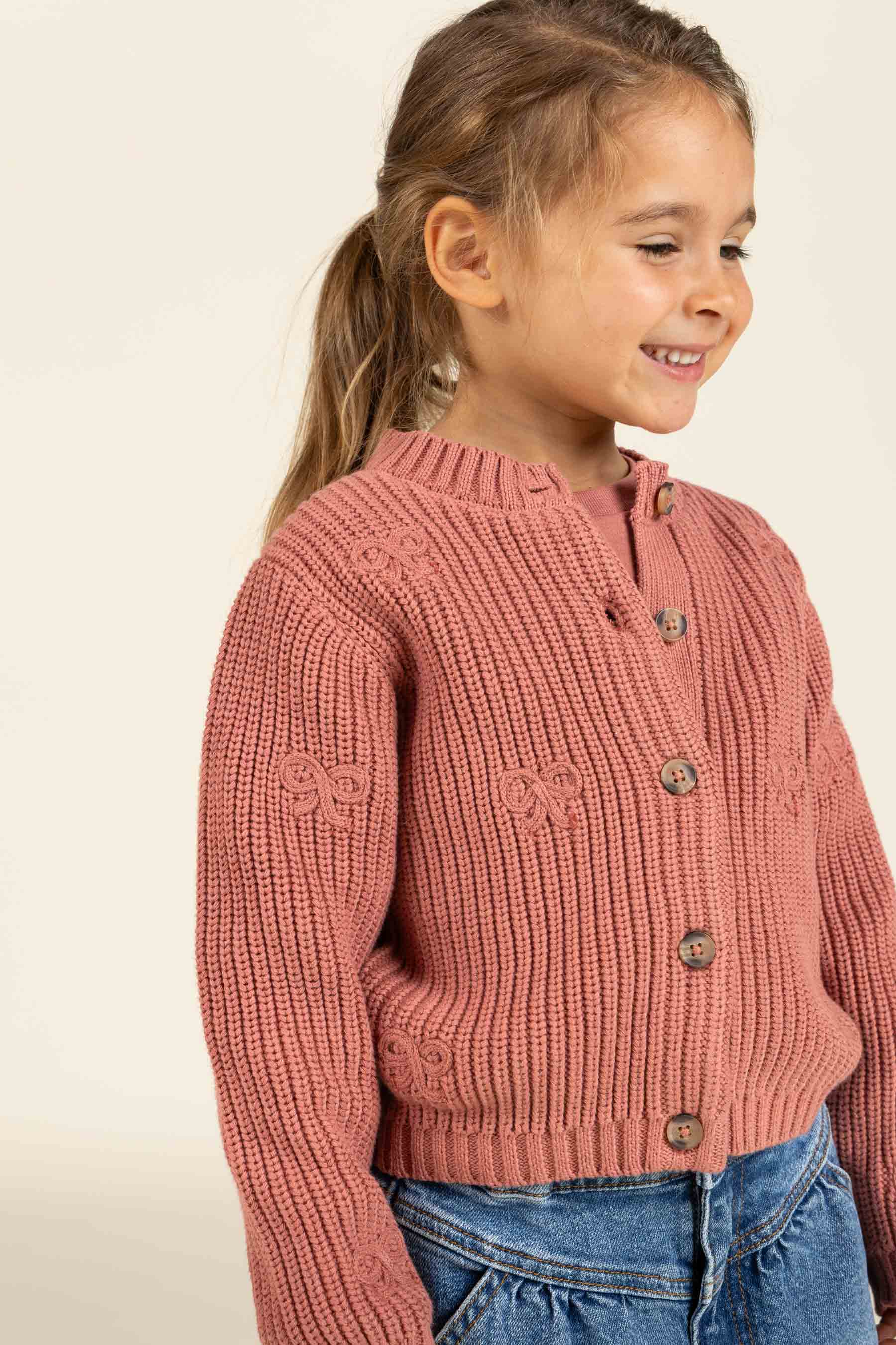 Baumwollstrickjacke mit Schleifen - Tween - Old Rose | 100793 Freya