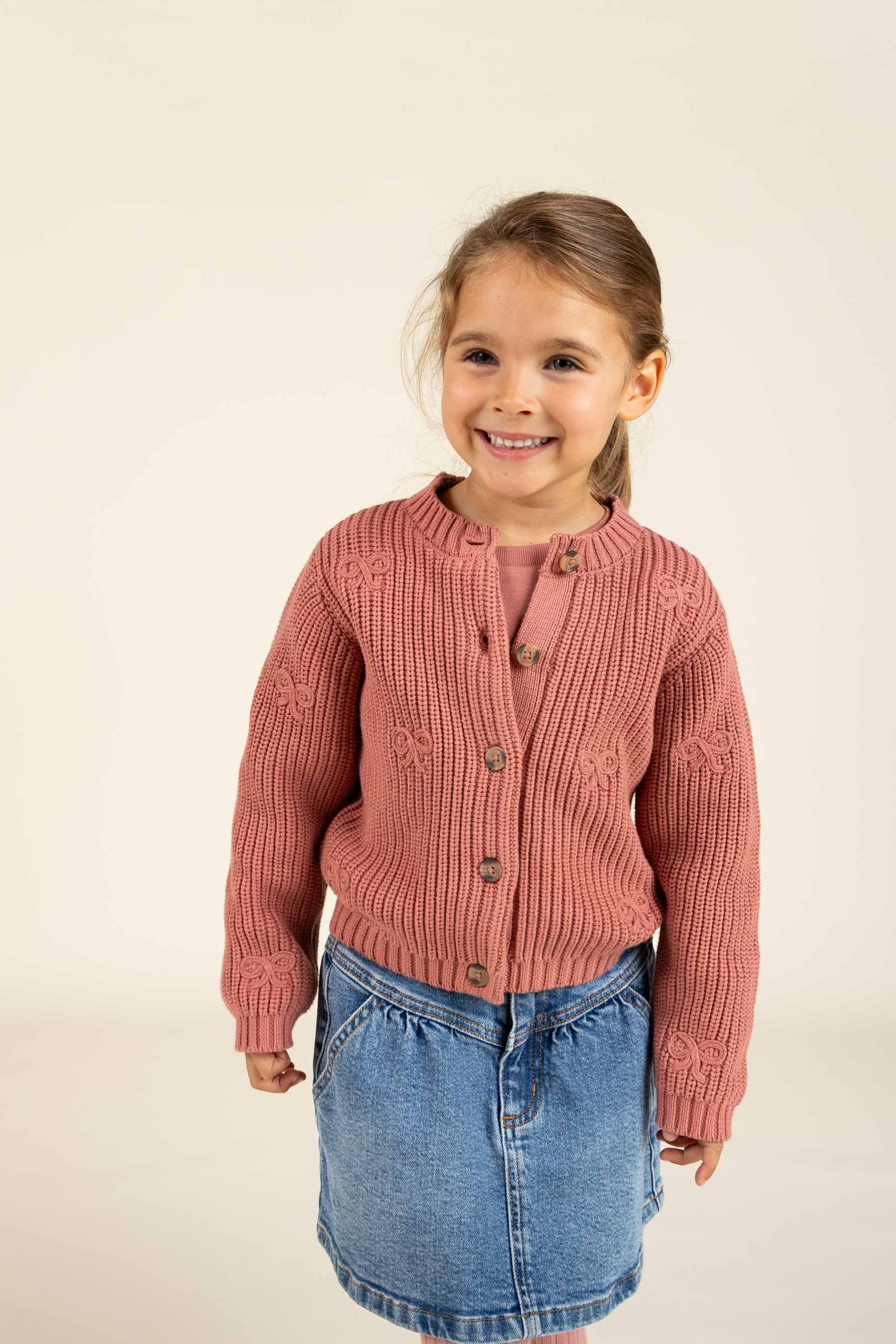 Baumwollstrickjacke mit Schleifen - Tween - Old Rose | 100793 Freya