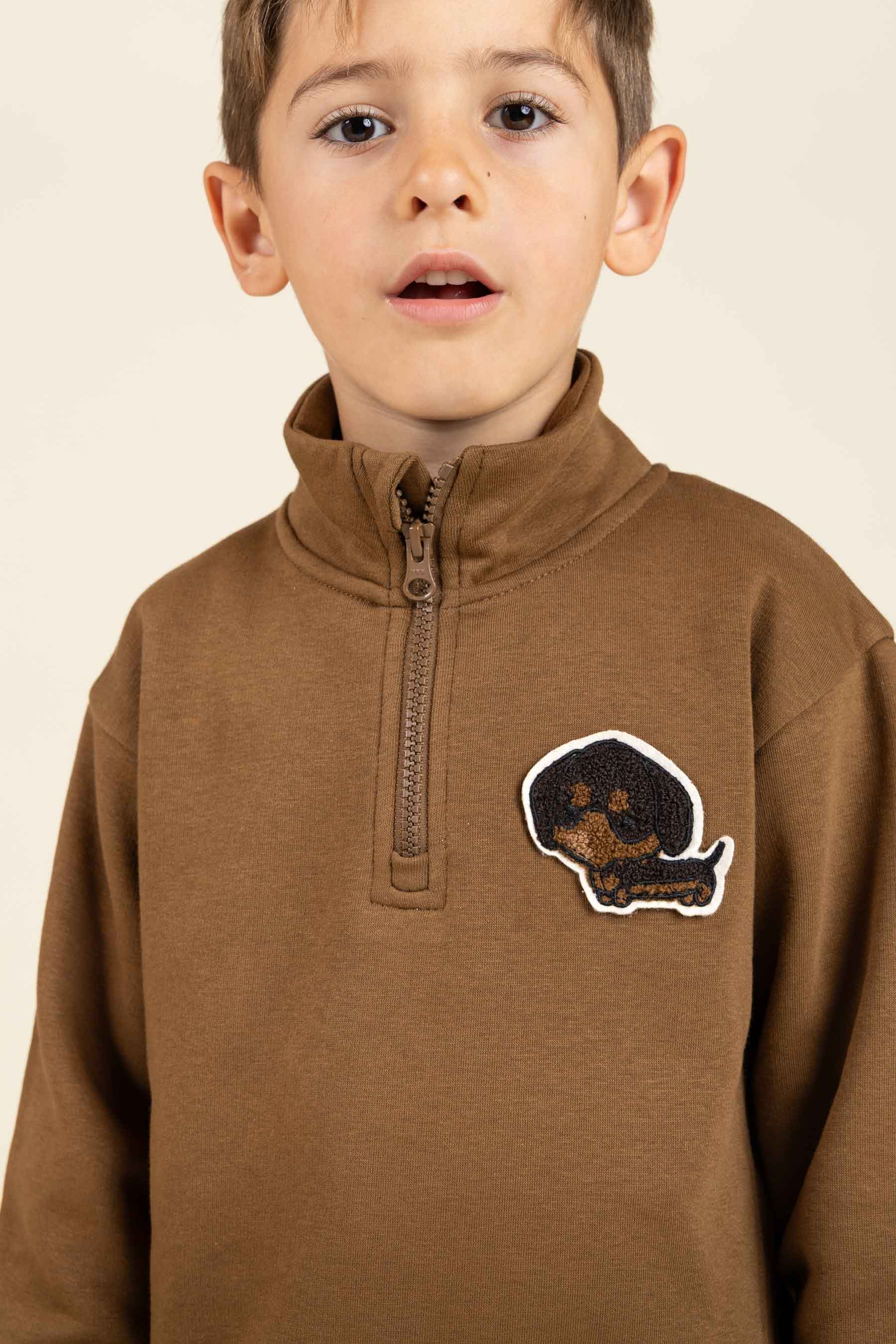 Sweatshirt mit halbem Reißverschluss - Kids - Coffee | 100808 Tristan