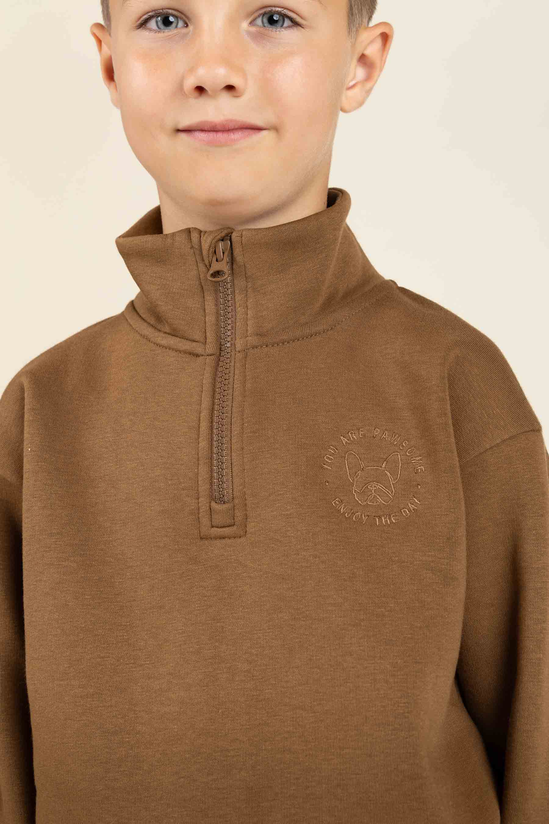 Sweatshirt mit halbem Reißverschluss - Tween - Coffee | 100809 Tristan