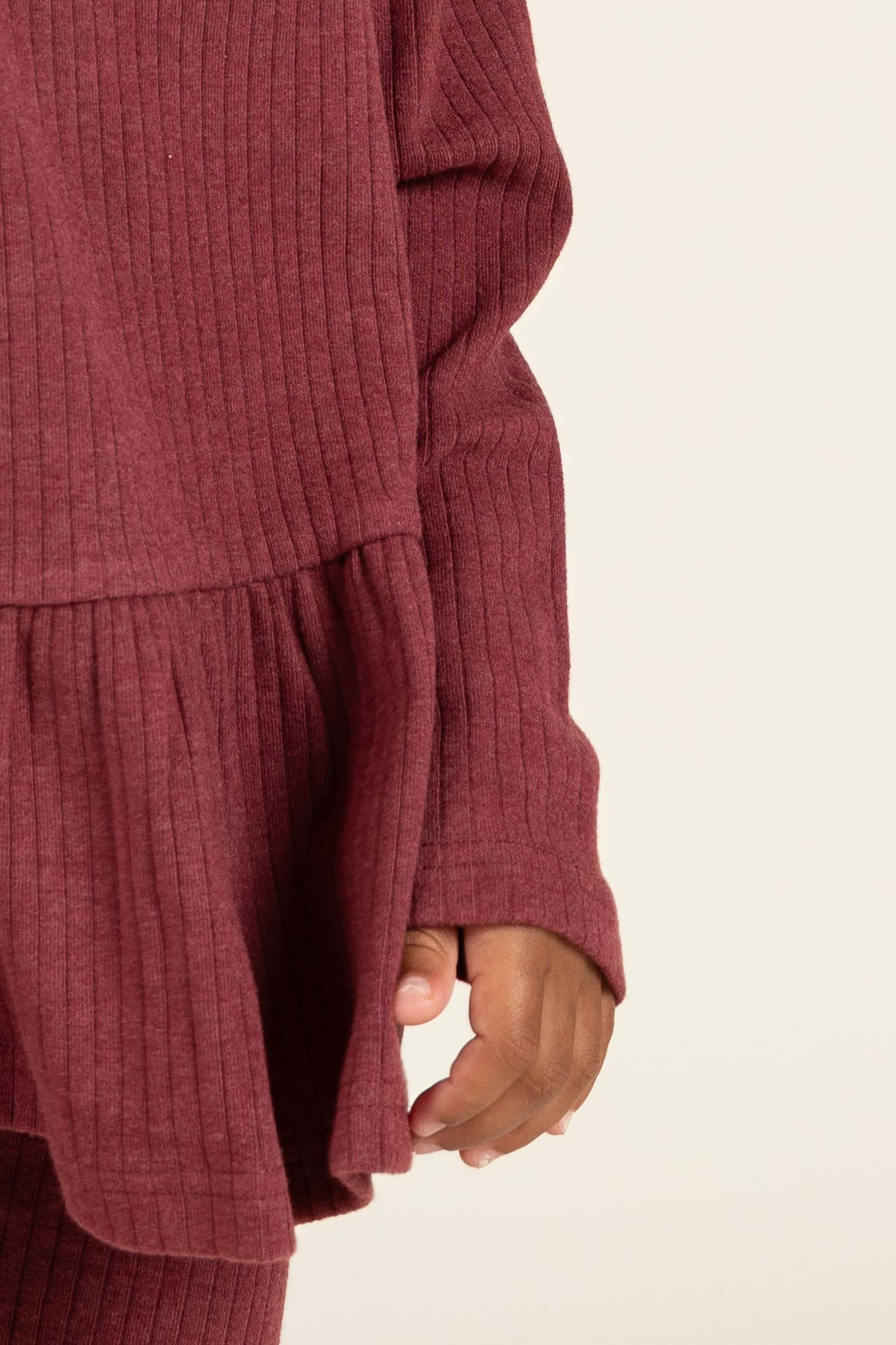 Weiche Ripp-Bluse mit Schößchen - Kids - Burgundy Melange | 100700 Alana
