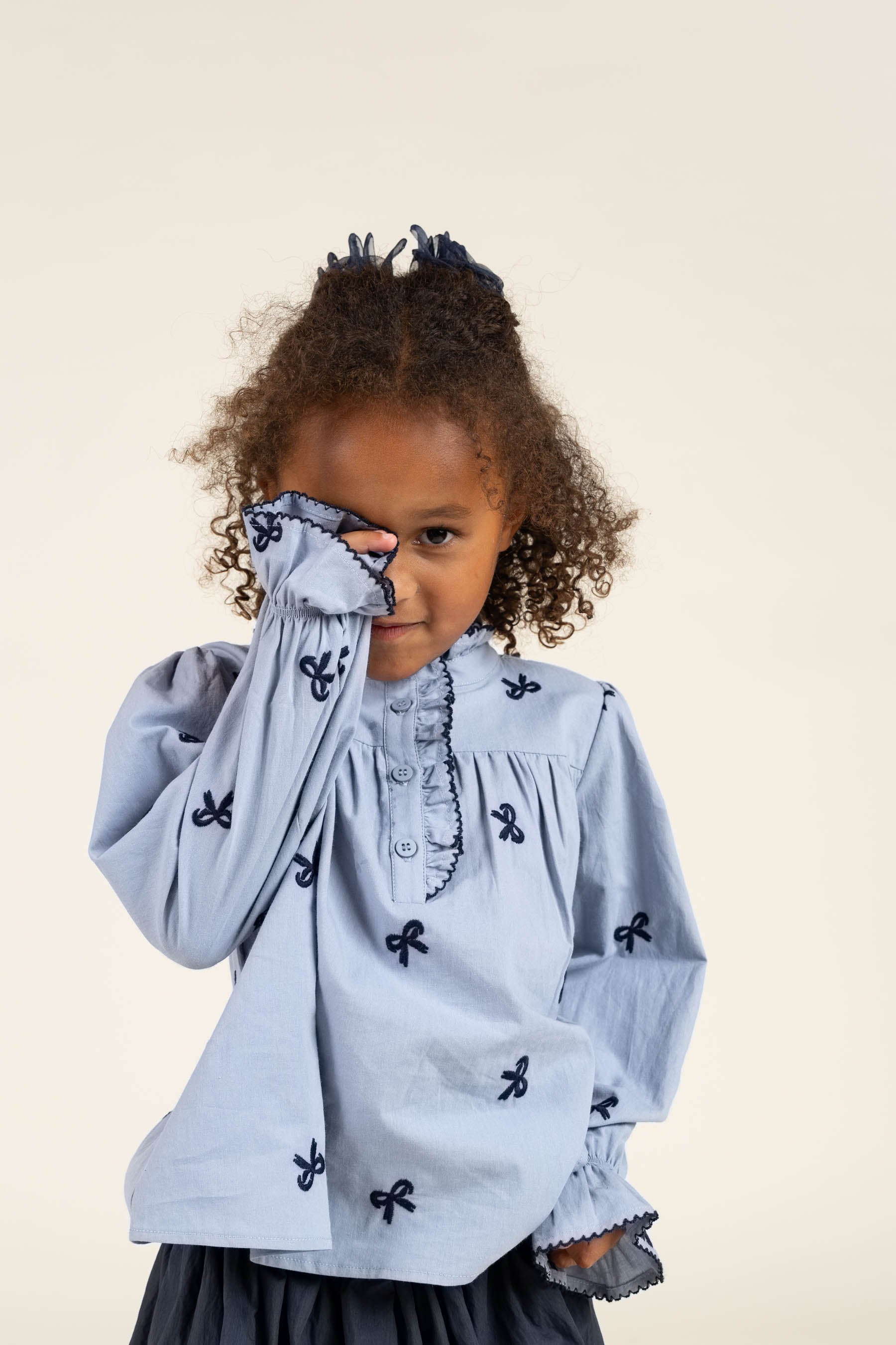 Popeline-Bluse mit Stickerei - Kids - Blue | 100675 Adison