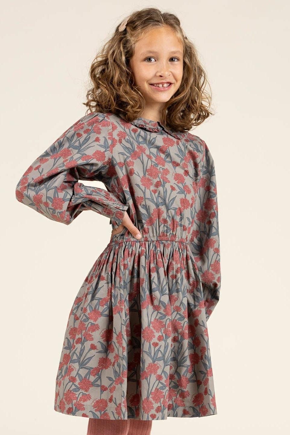 Bedrucktes Popeline-Kleid aus Baumwolle mit Gummizug in der Taille - Tween - Rose / Green | 100720 Amy