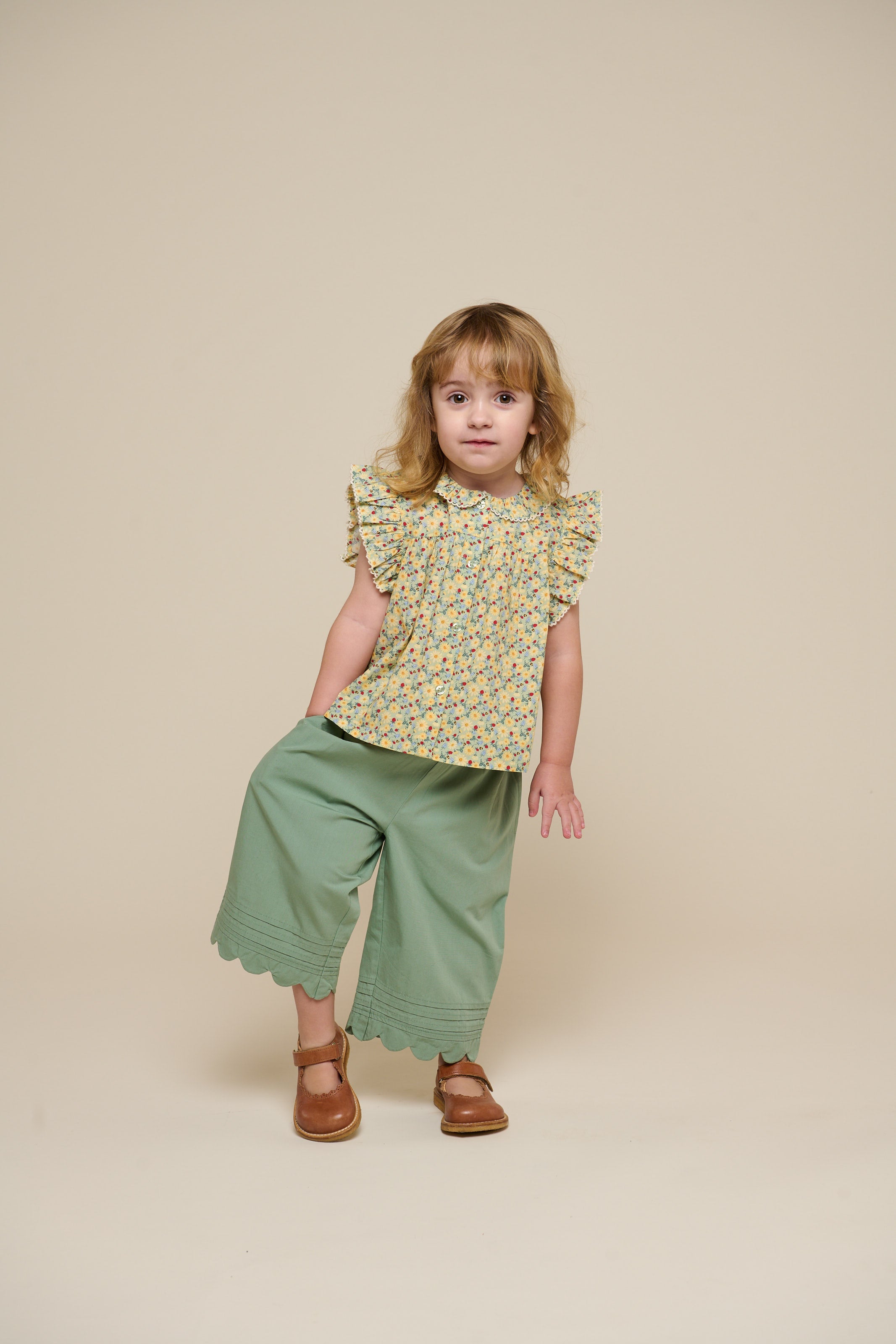 Poplin-Top mit Blumenmuster und Rüsche - Kids - Green | 100950 Poppy