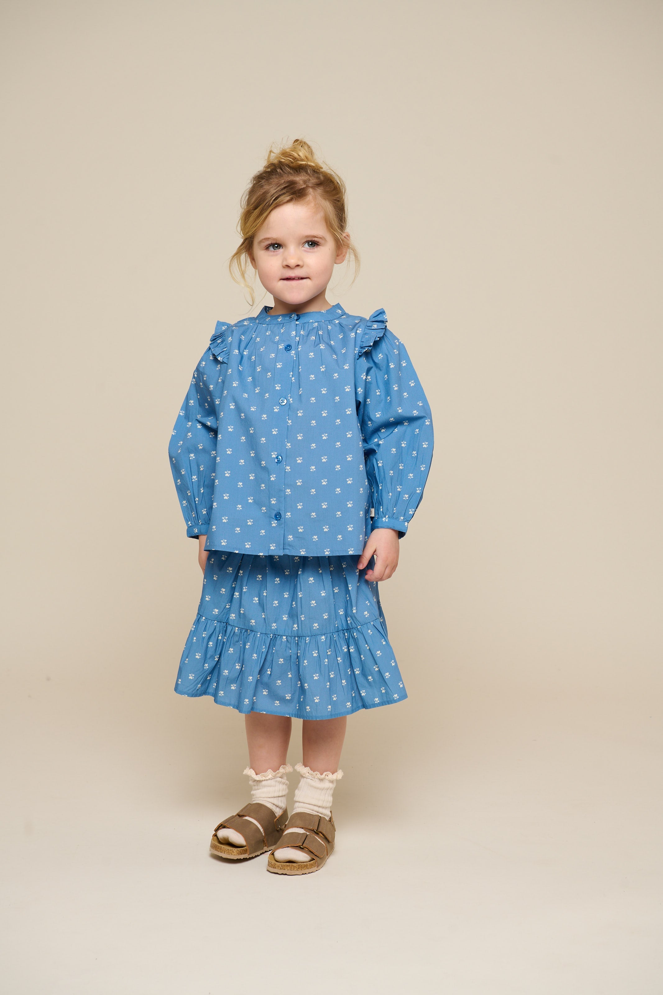 Bedruckte Popeline-Hemdbluse - Kids - Dusty Blue | 101056 Camilla