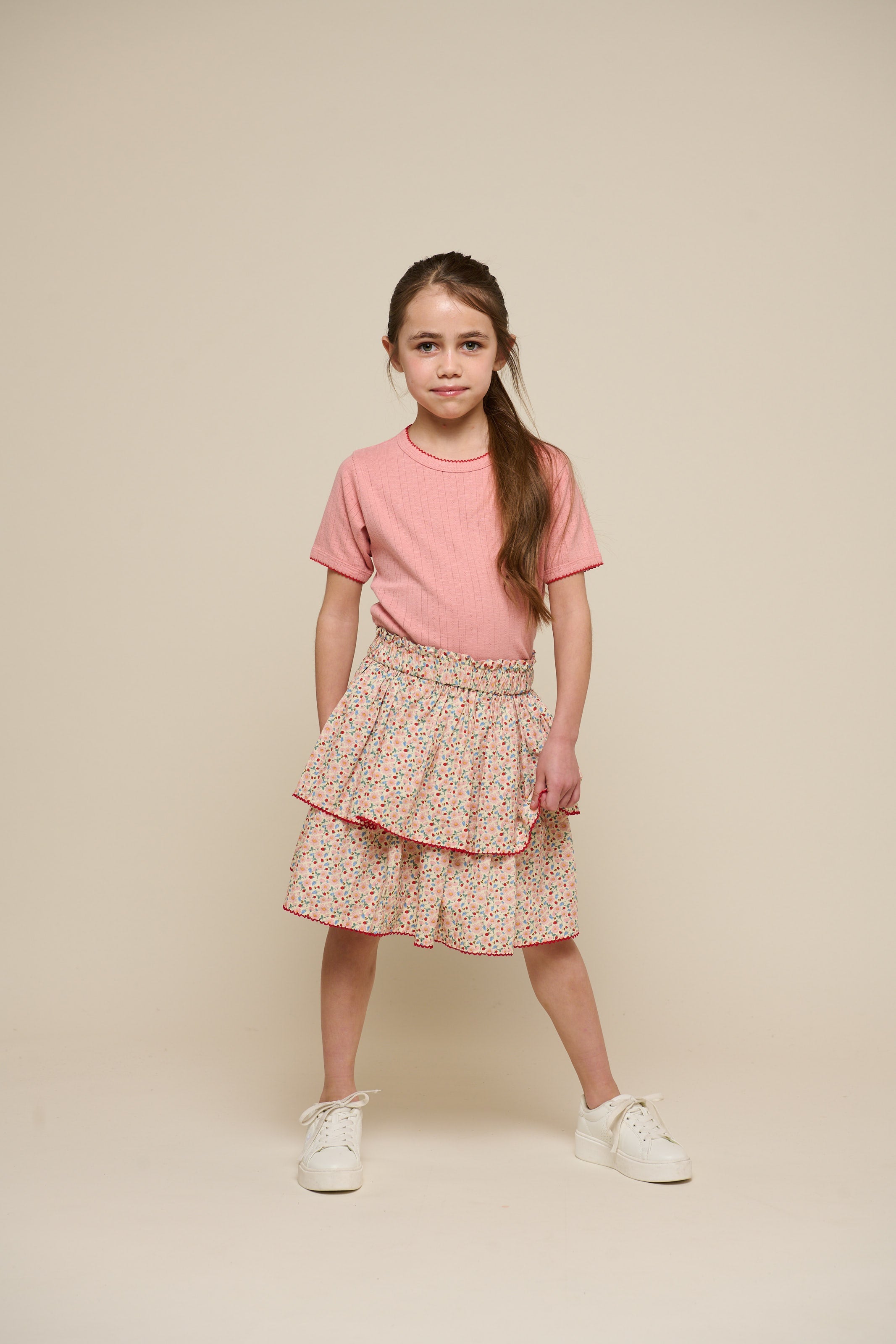 Poplin-Rock mit Blumenmuster und Rüsche - Tween - Rose | 100953 Poppy