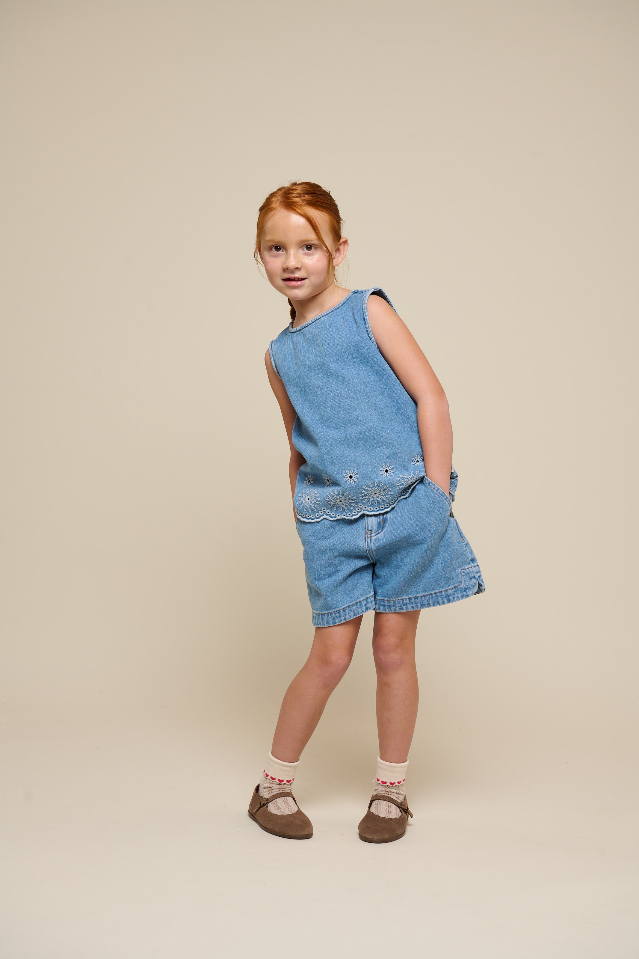 Besticktes Denim-Top - Kids - Light Blue Denim | 101020 Vera