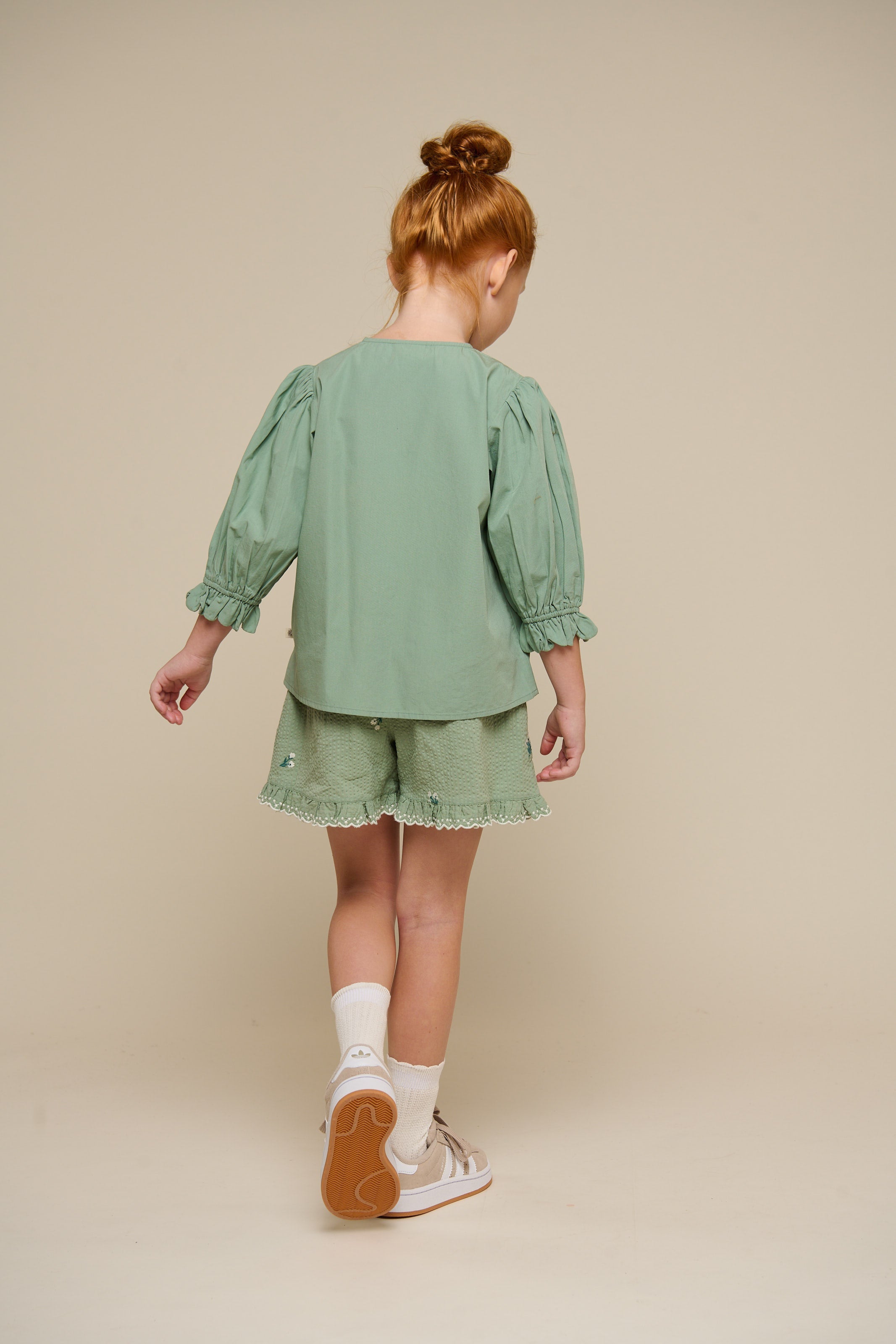 Bestickte Seersucker-Shorts - Tween - Dusty Green | 100985 Nora