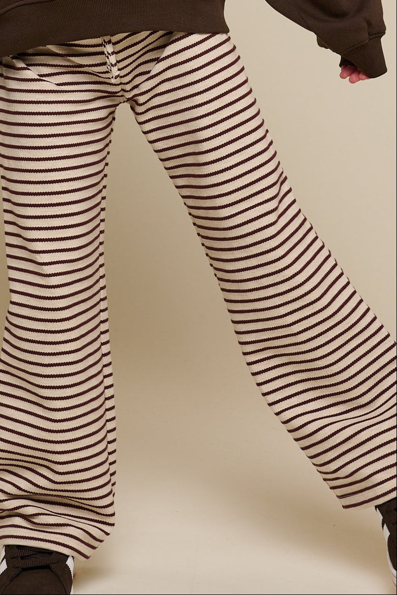 Gestreifte Wide-Leg Jersey Hose - Tween - Brown | 100997 Emmie