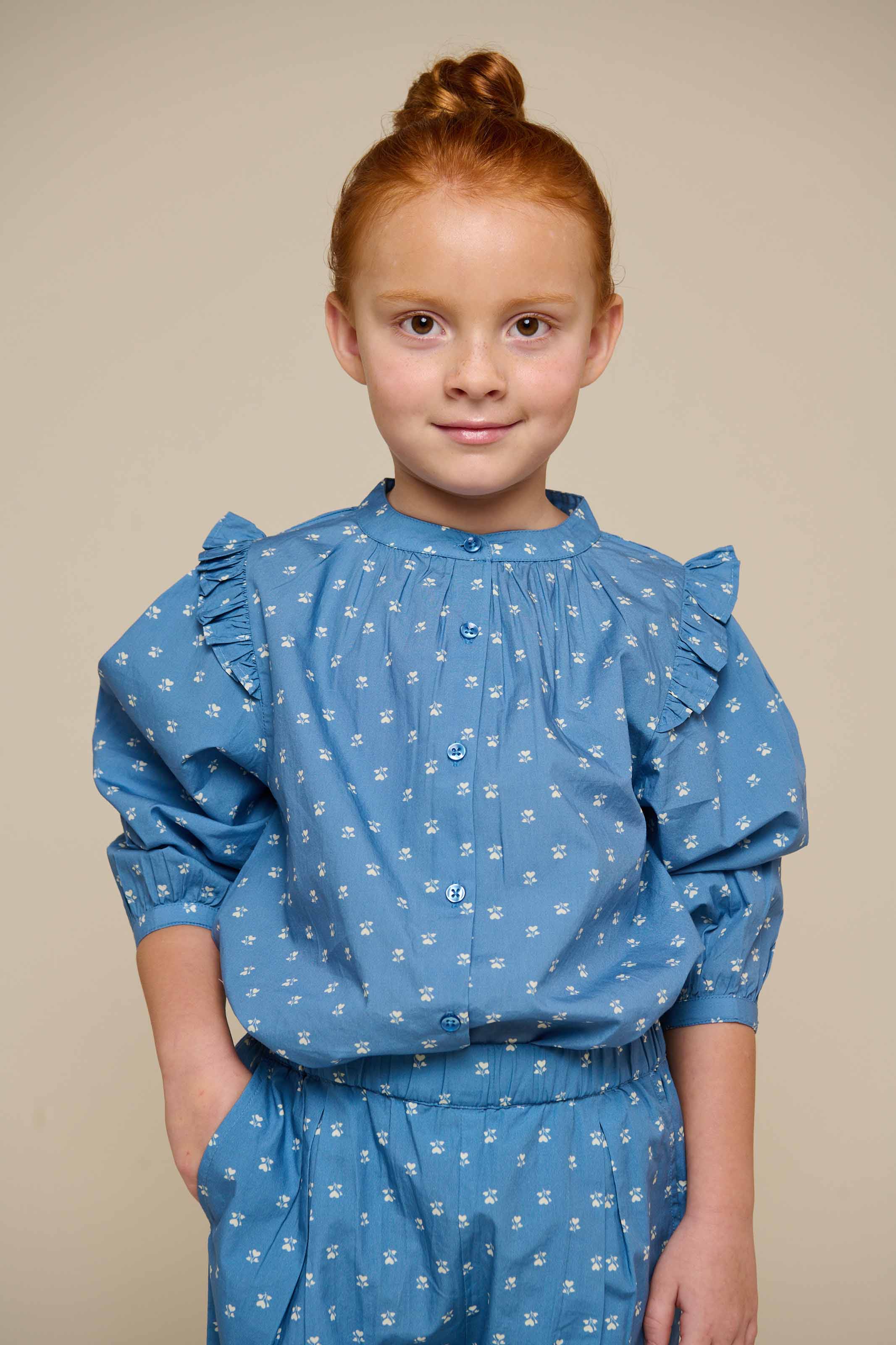 Bedruckte Poplin-Hose - Tween - Dusty Blue | 101089 Camilla