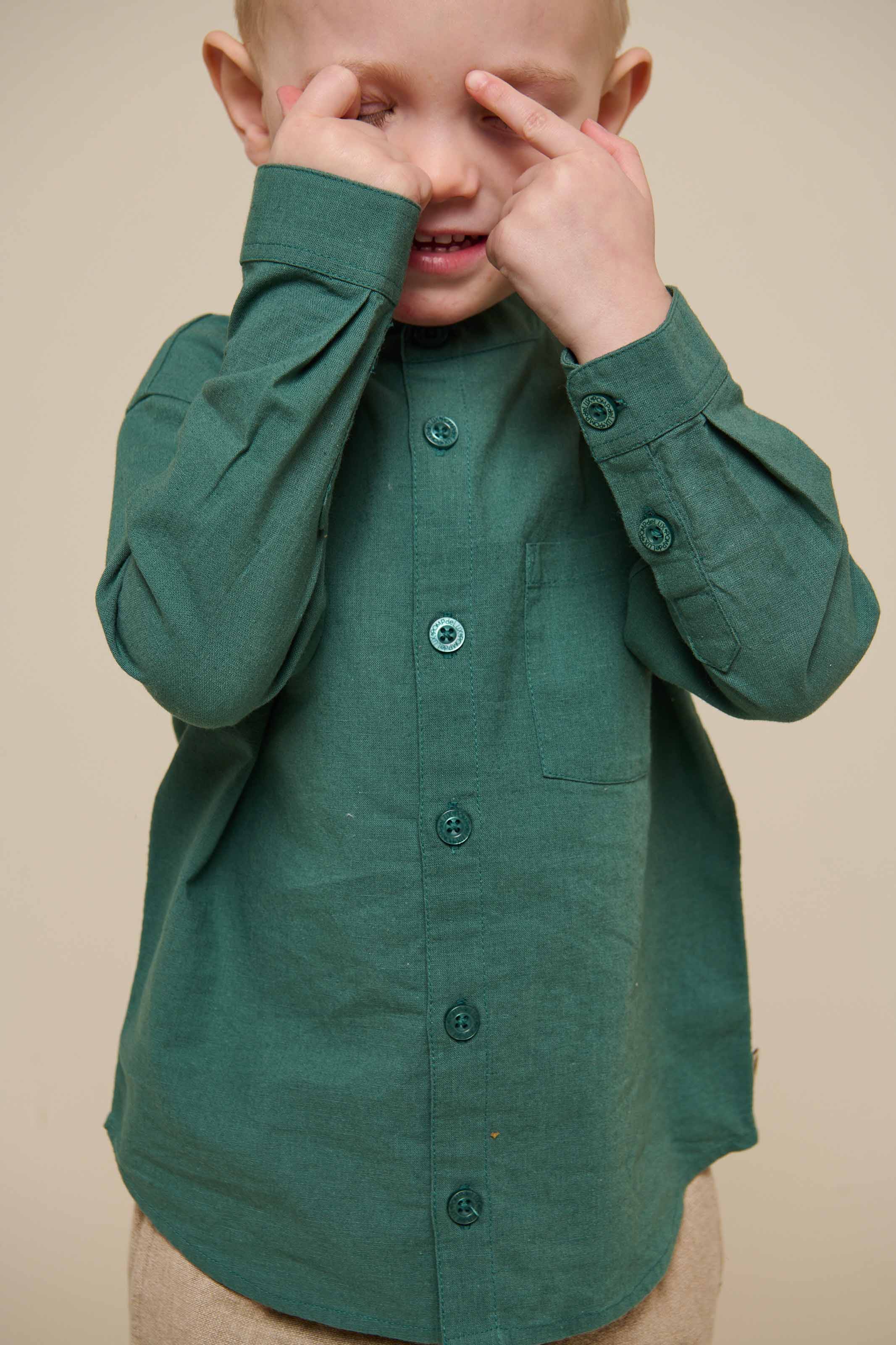 Leinenmix Hemd mit Stehkragen - Kids - Tropical Green | 101203 Lucca