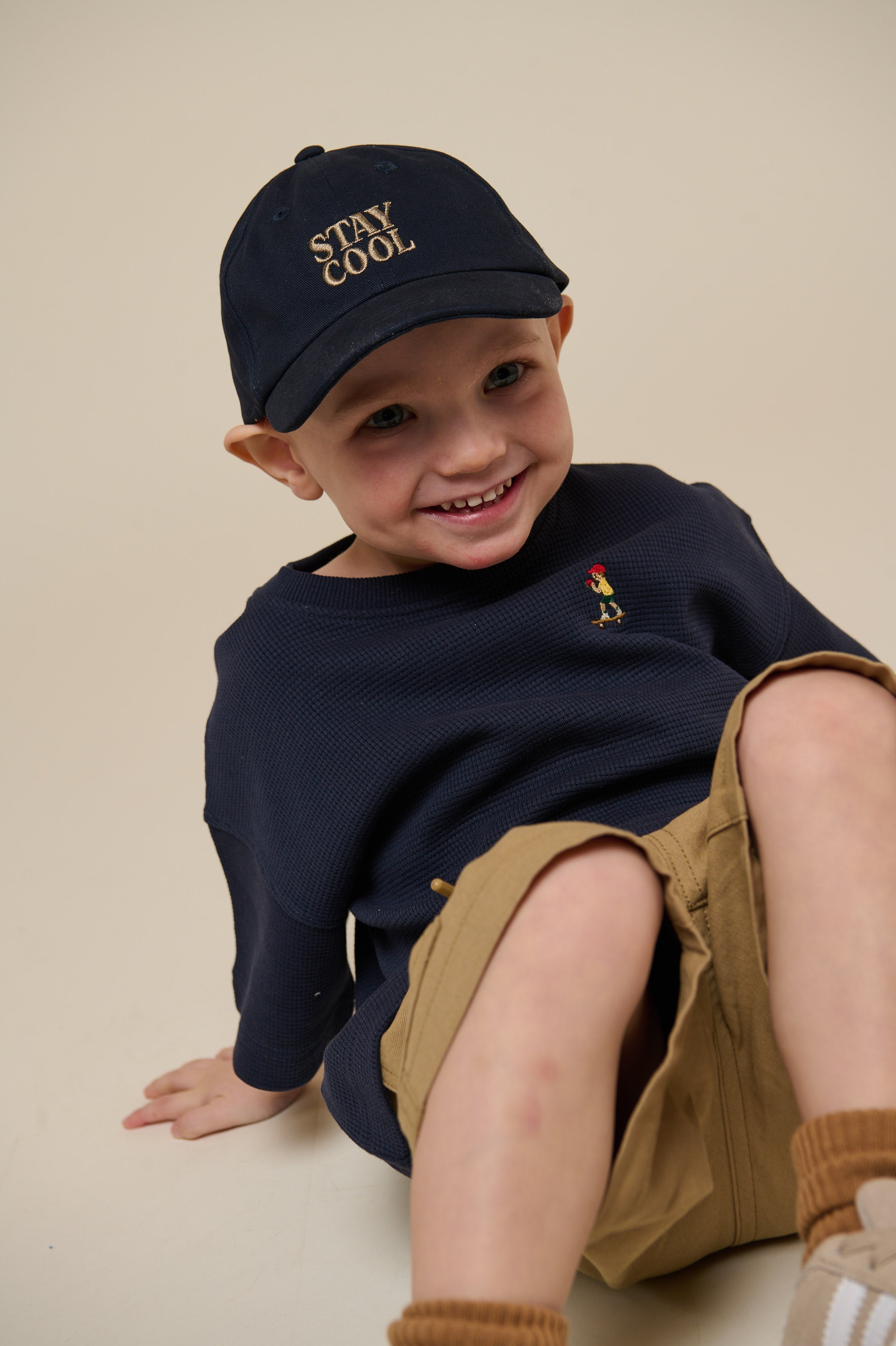 Waffel T-Shirt - Kids - Navy | 101152 Evan