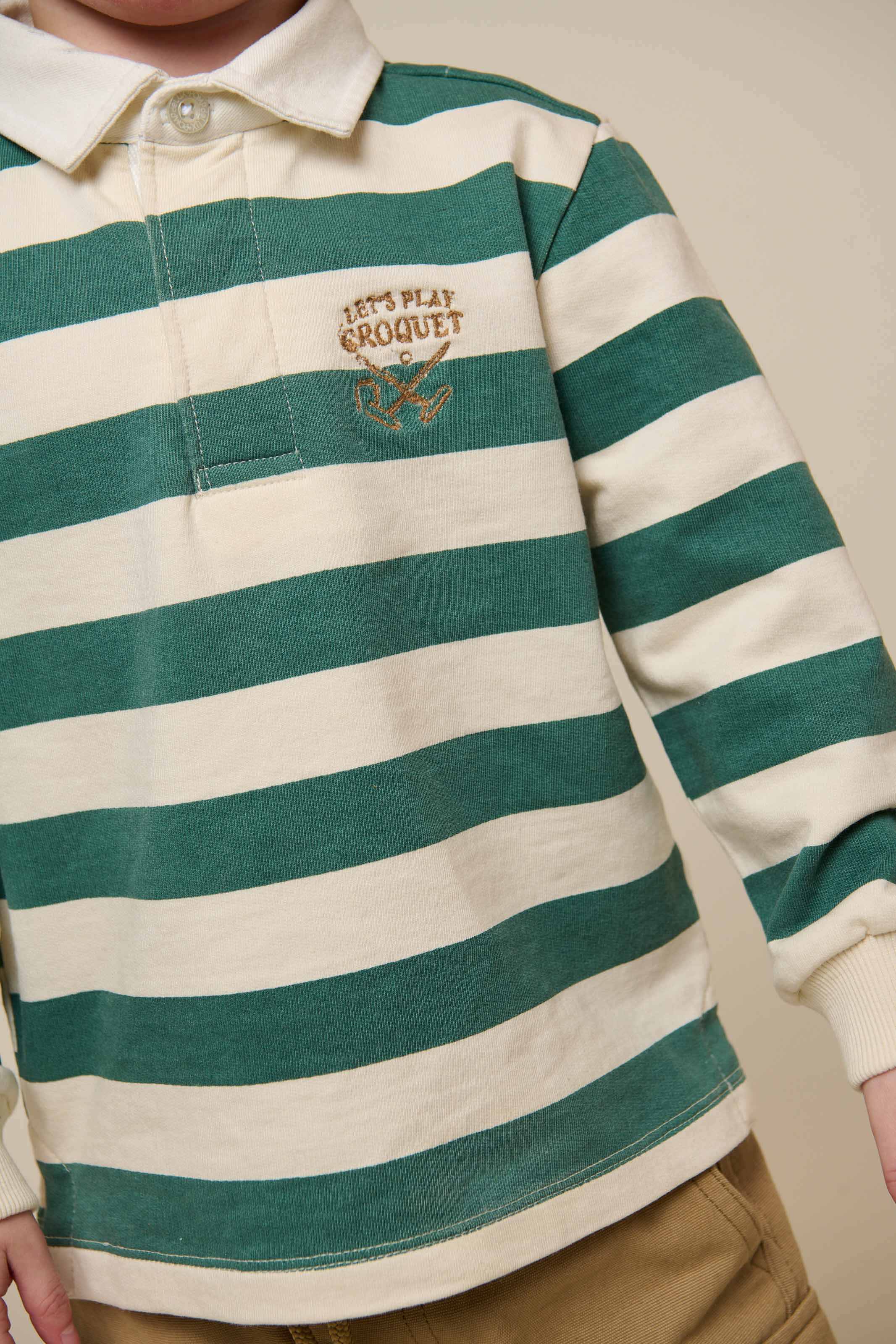 Gestreiftes Polo-Sweatshirt - Kids - Tropical Green/Offwhite | 101340 Marco