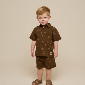 Bedrucktes Leinenmix Hemd - Kids - Dark Brown | 101167 William