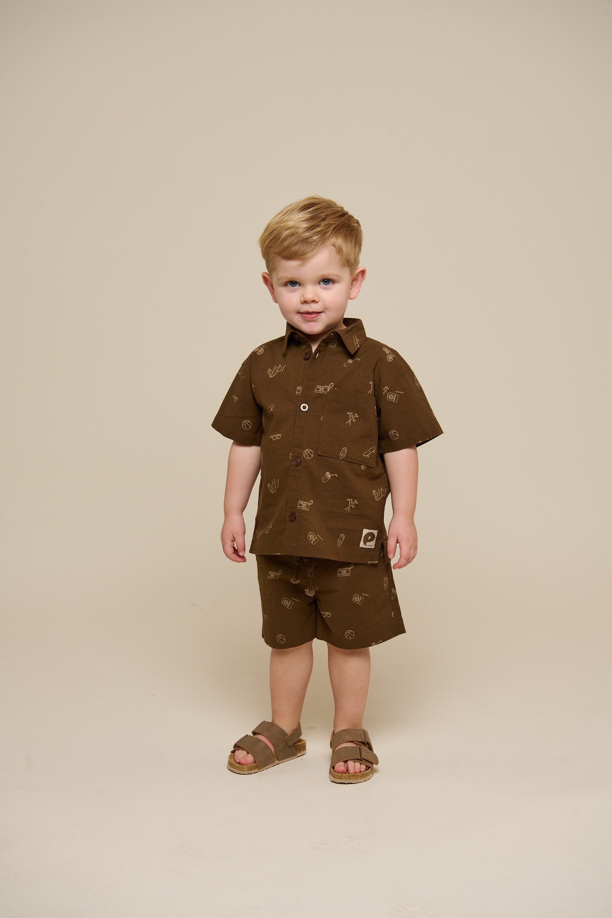 Bedrucktes Leinenmix Hemd - Kids - Dark Brown | 101167 William