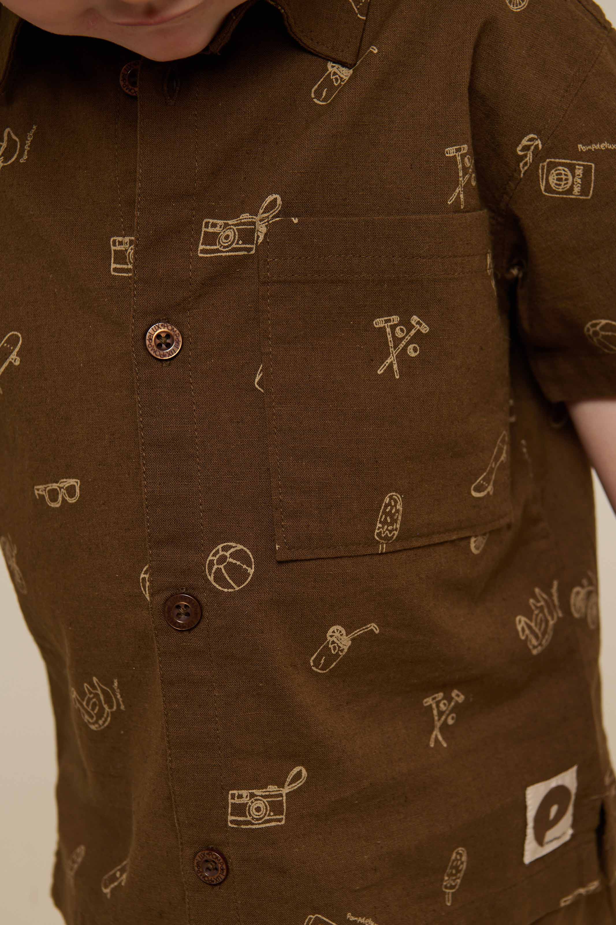 Bedrucktes Leinenmix Hemd - Kids - Dark Brown | 101167 William