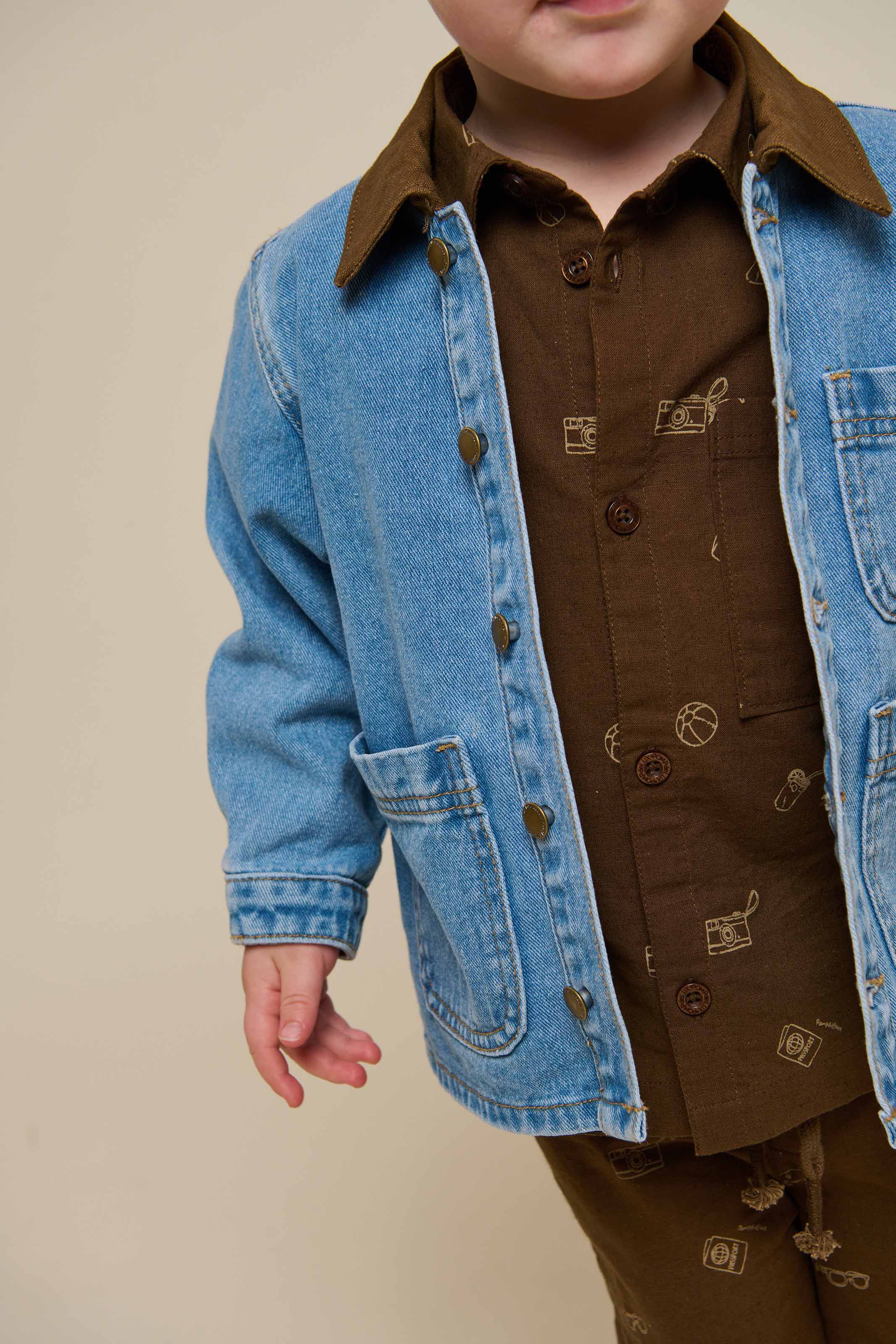 Bedrucktes Leinenmix Hemd - Kids - Dark Brown | 101167 William