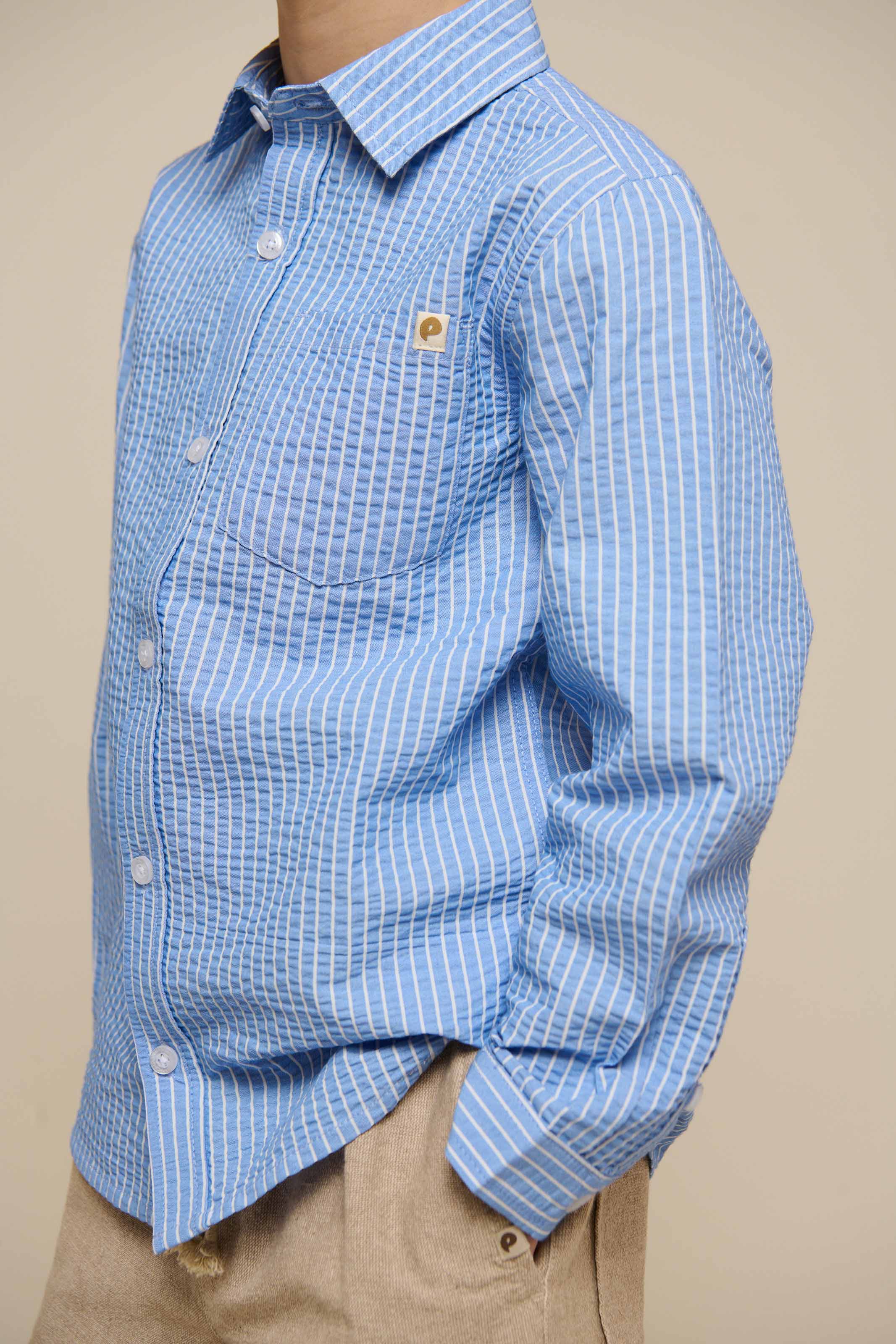 Gestreiftes Seersucker-Hemd - Tween - Blue Stripe | 101347 Patrick