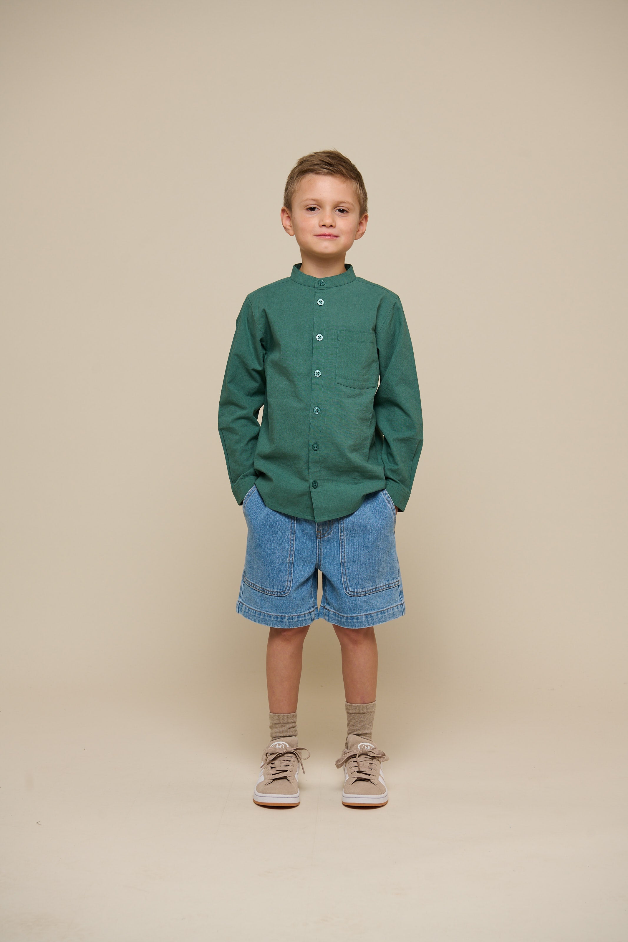 Leinenmix Hemd mit Stehkragen - Tween - Tropical Green | 101204 Lucca