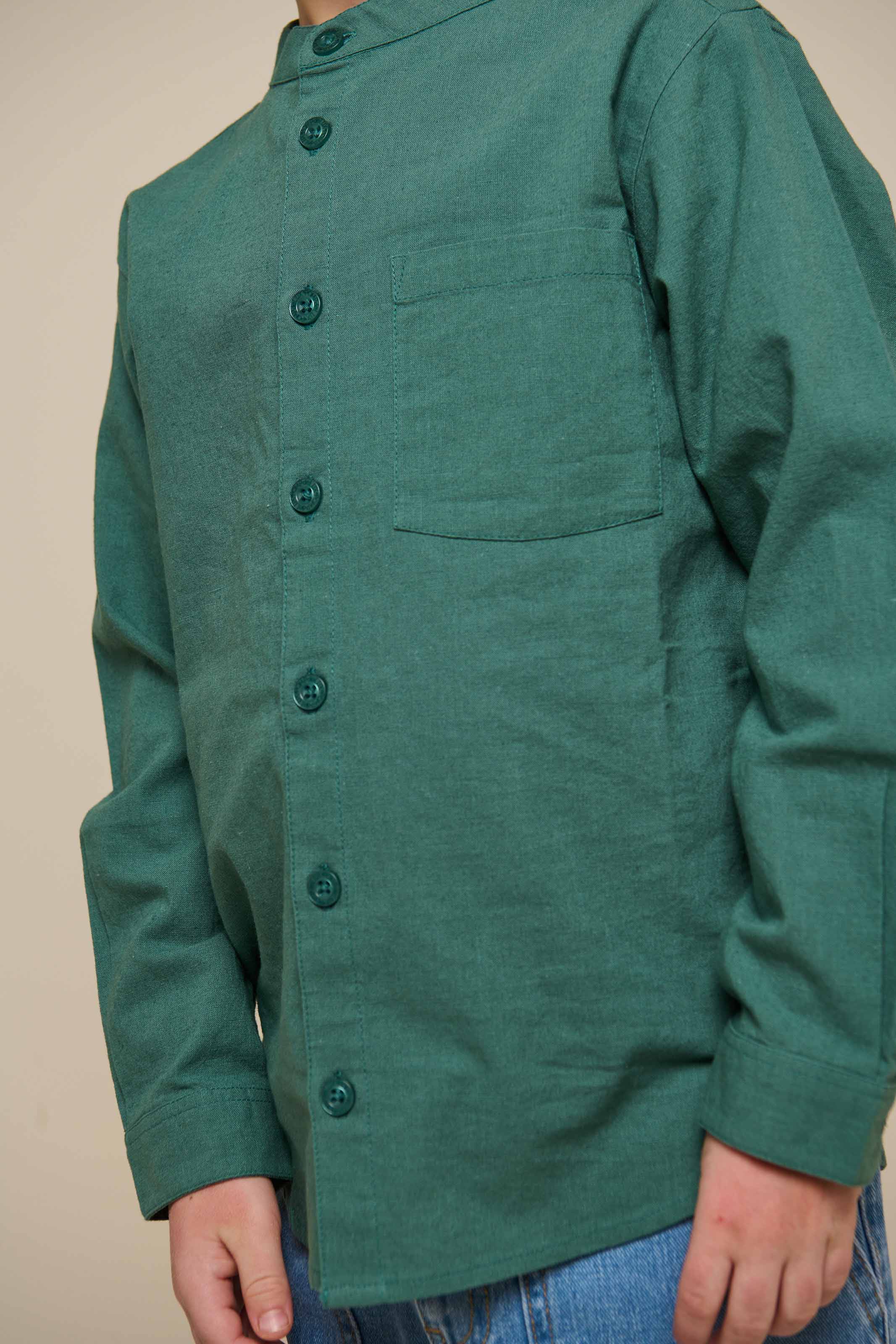 Leinenmix Hemd mit Stehkragen - Tween - Tropical Green | 101204 Lucca