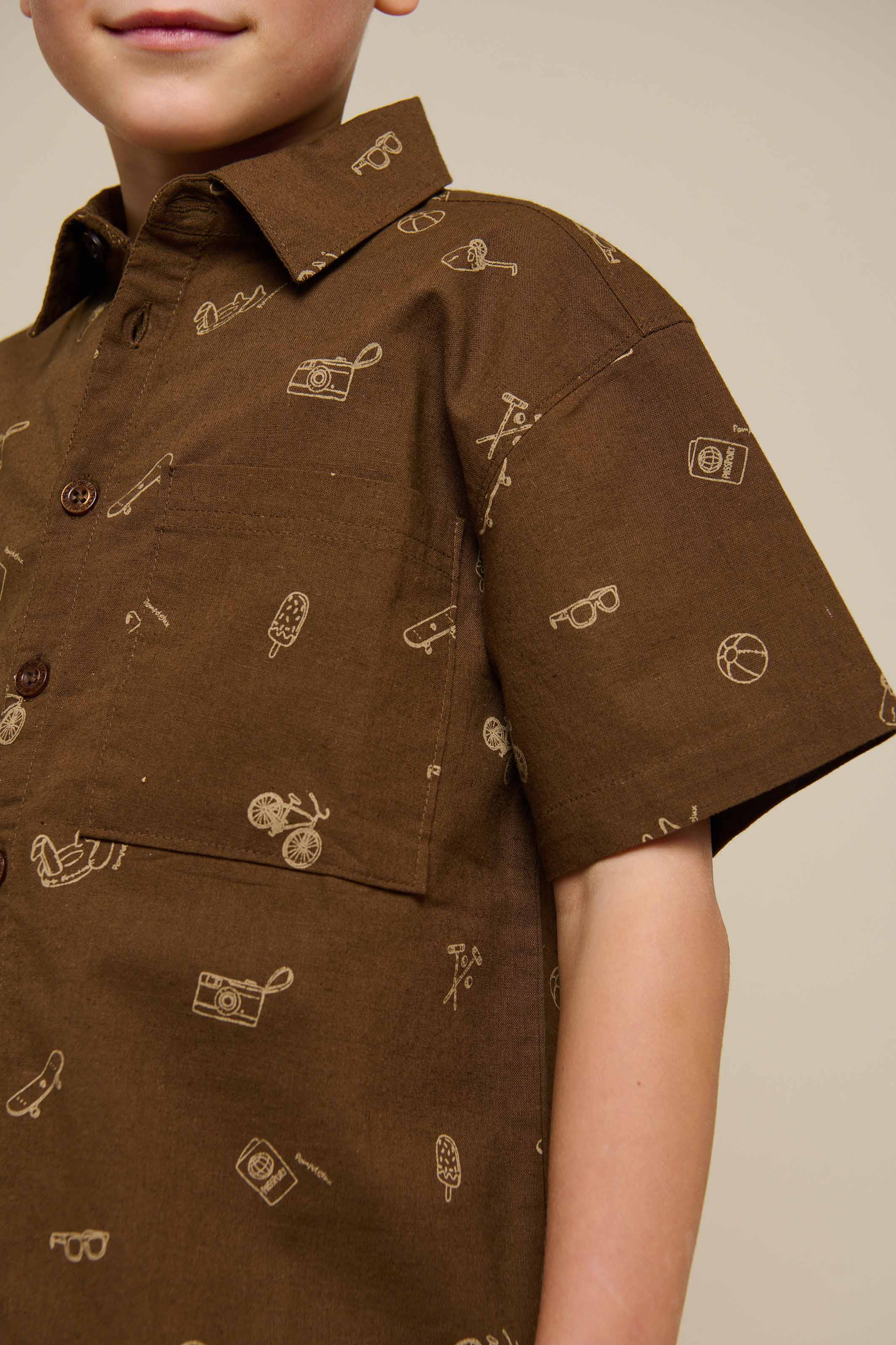 Bedrucktes Leinenmix Hemd - Tween - Dark Brown | 101168 William