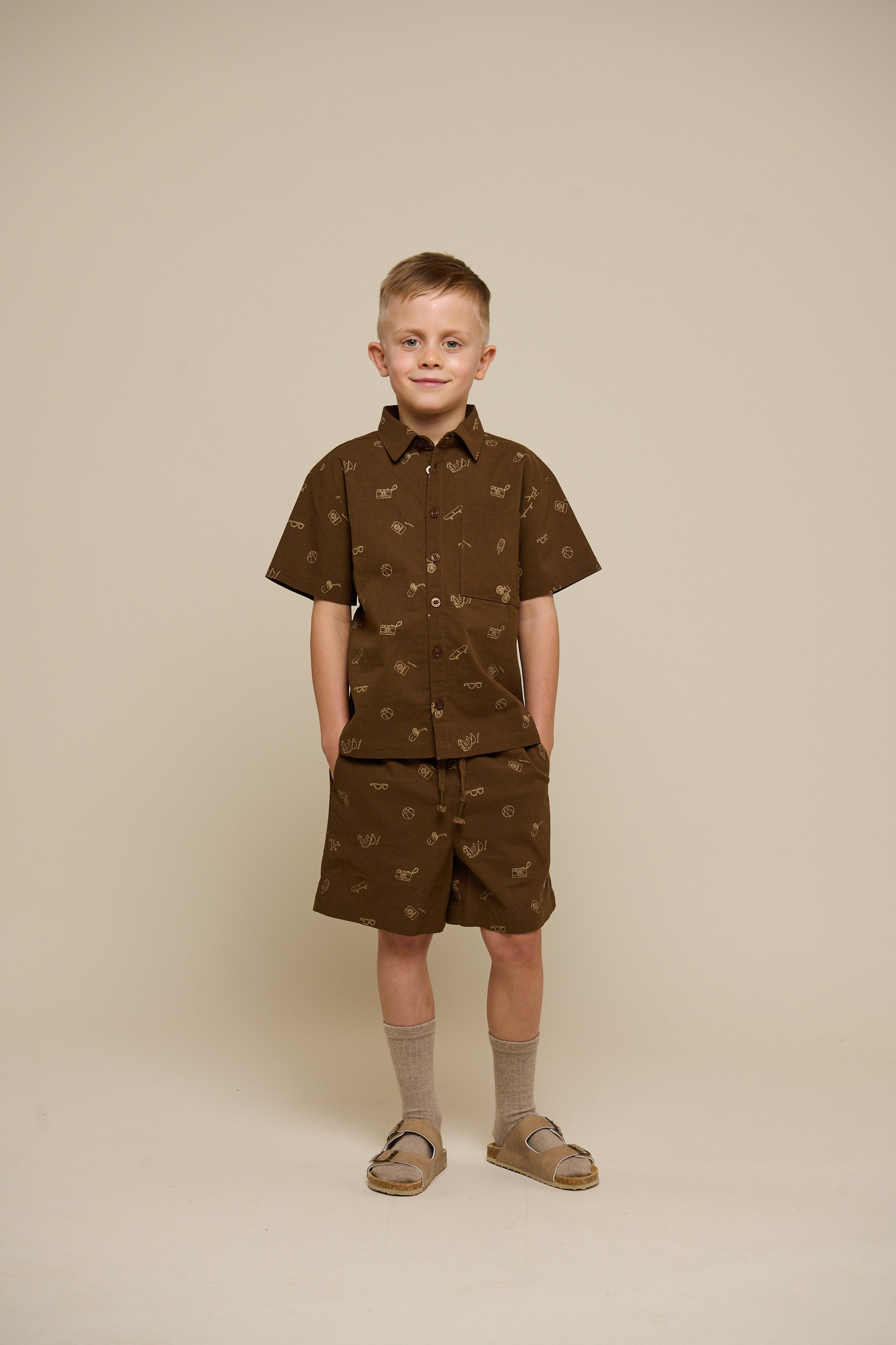 Bedrucktes Leinenmix Hemd - Tween - Dark Brown | 101168 William