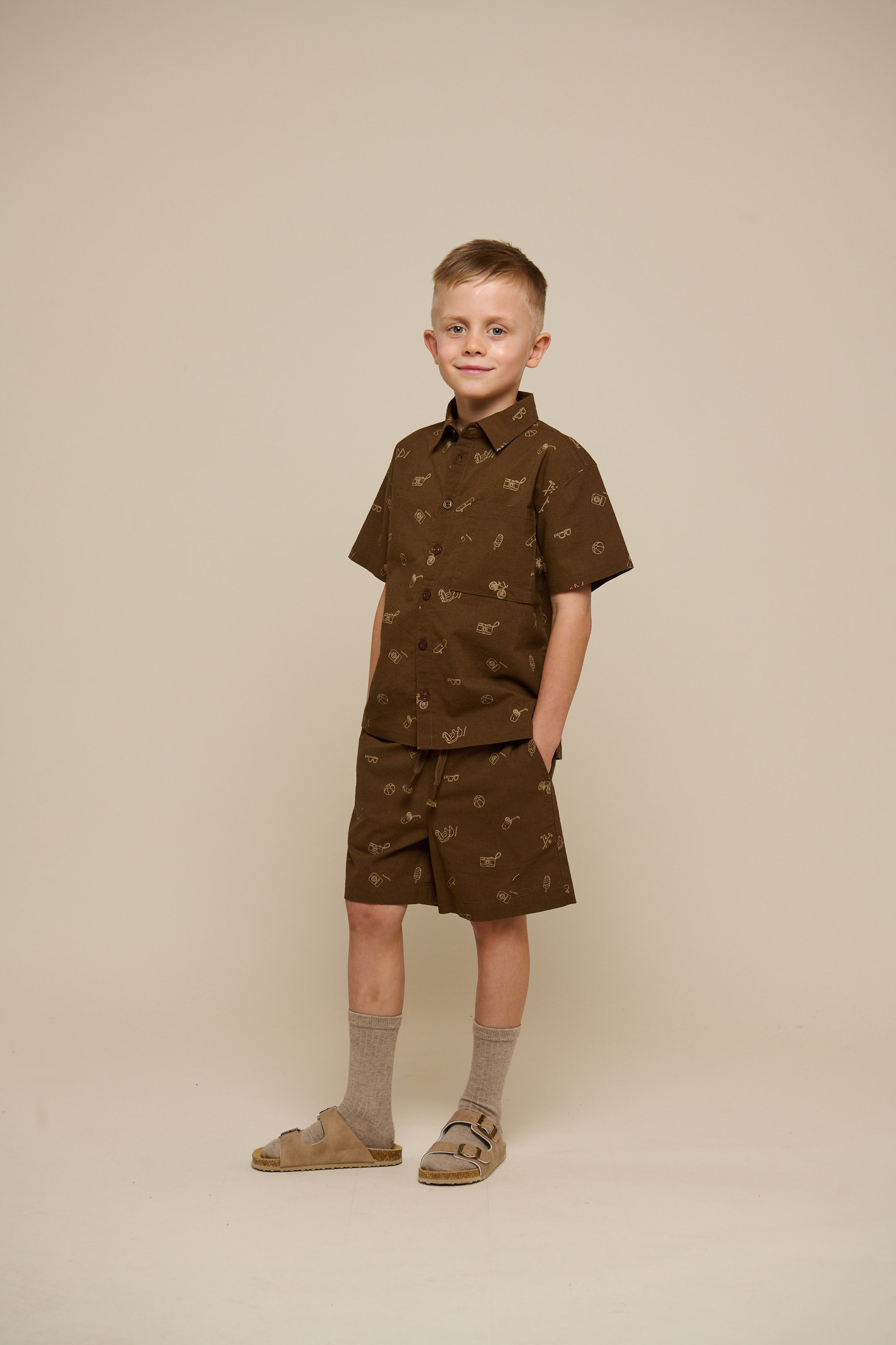 Bedruckte Leinenmix Shorts - Tween - Dark Brown | 101172 William