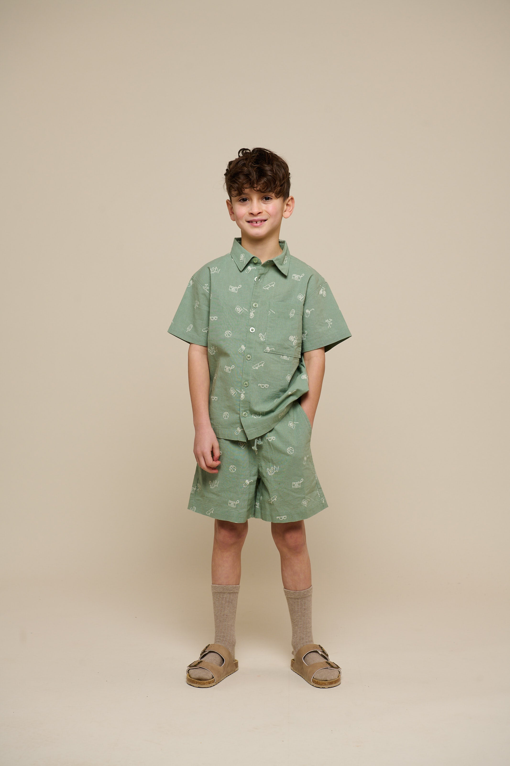 Bedruckte Leinenmix Shorts - Tween - Dusty Green | 101170 William