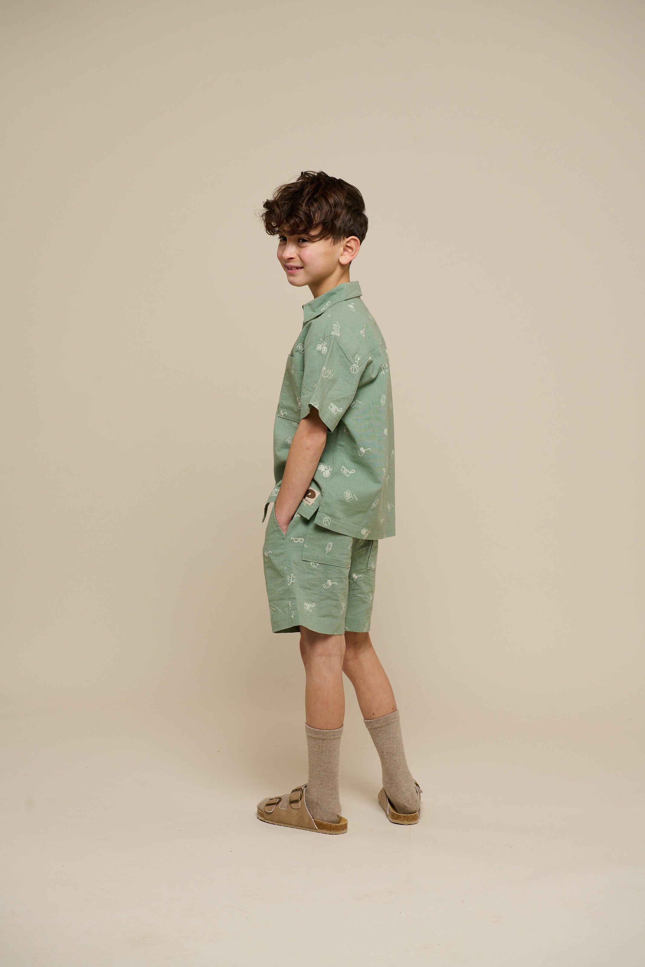 Bedrucktes Leinenmix Hemd - Tween - Dusty Green | 101166 William