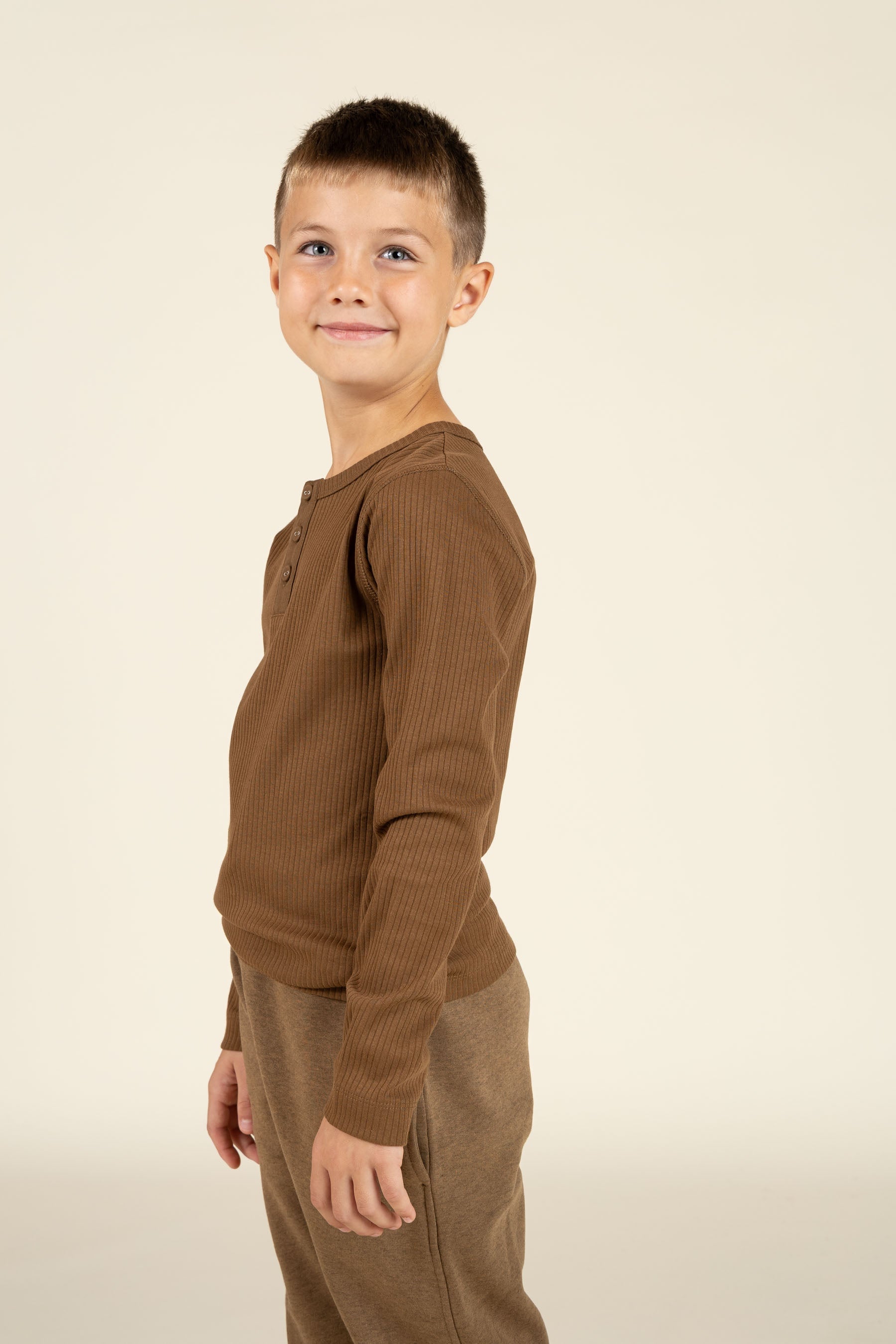 Langärmeliges T-Shirt aus Baumwollripp - Tween - Coffee | 100569 Manson