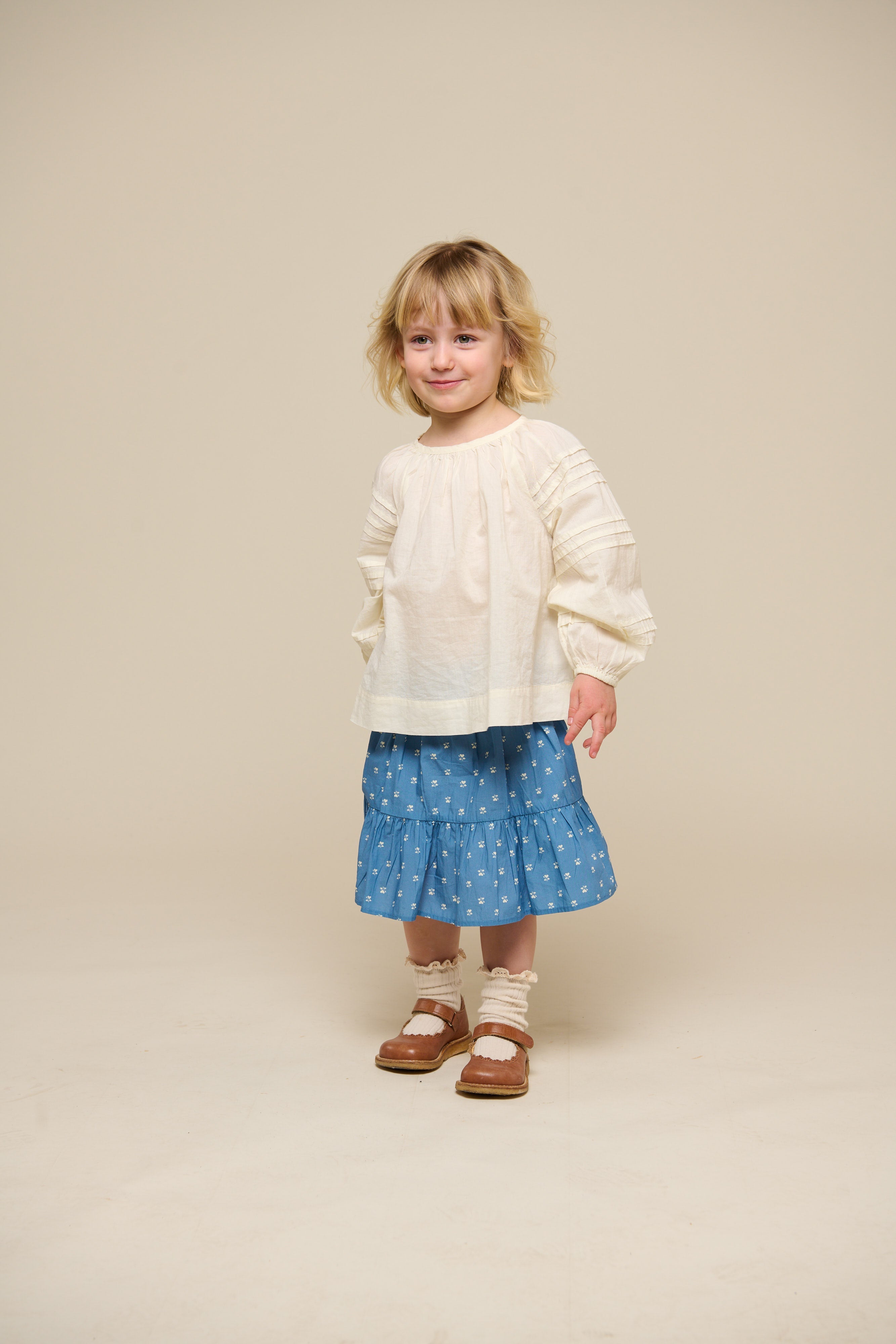 Bedruckter Popeline-Rock - Kids - Dusty Blue | 101054 Camilla