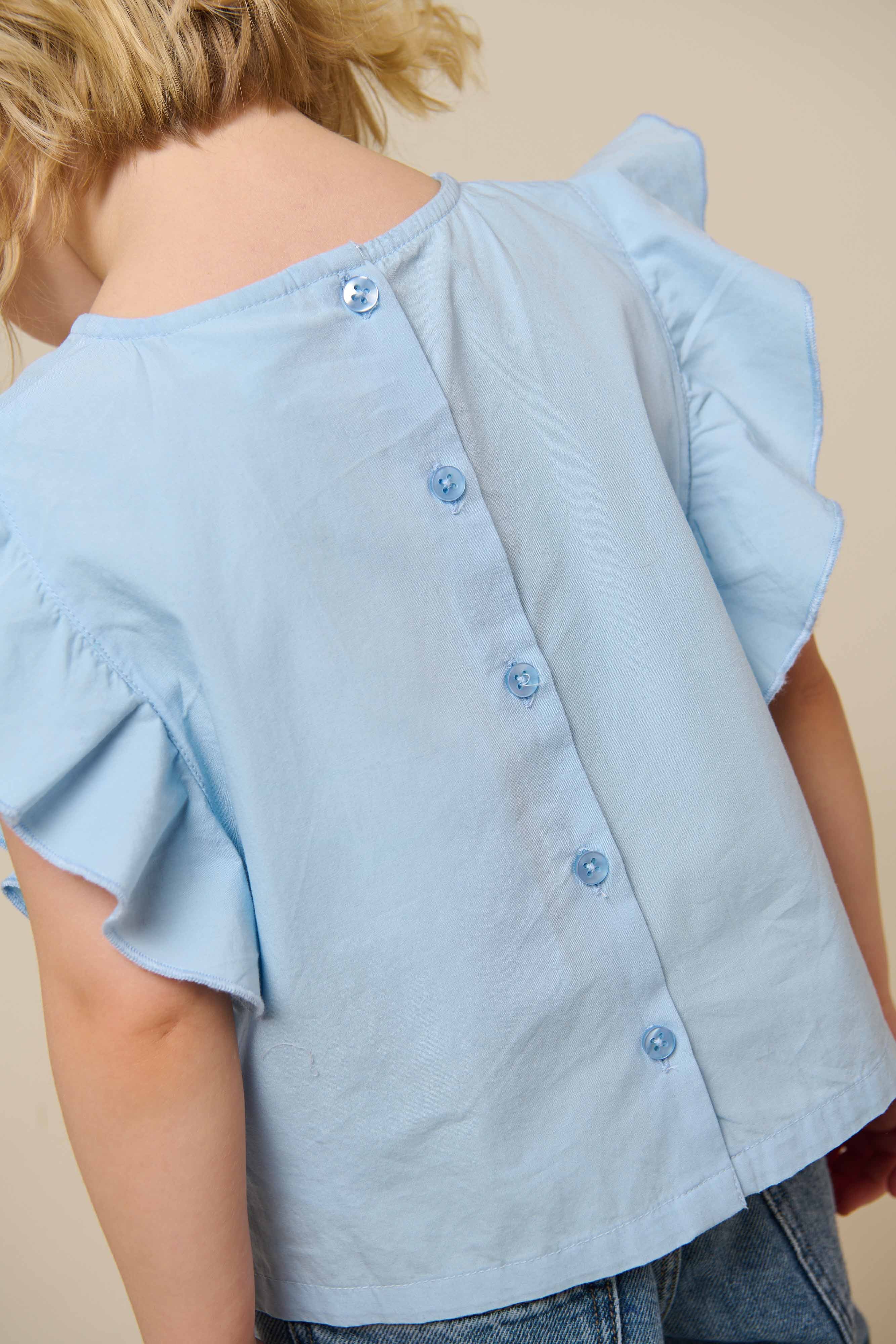 Popelinebluse mit Stickerei - Kids - Powder Blue | 101042 Barbara