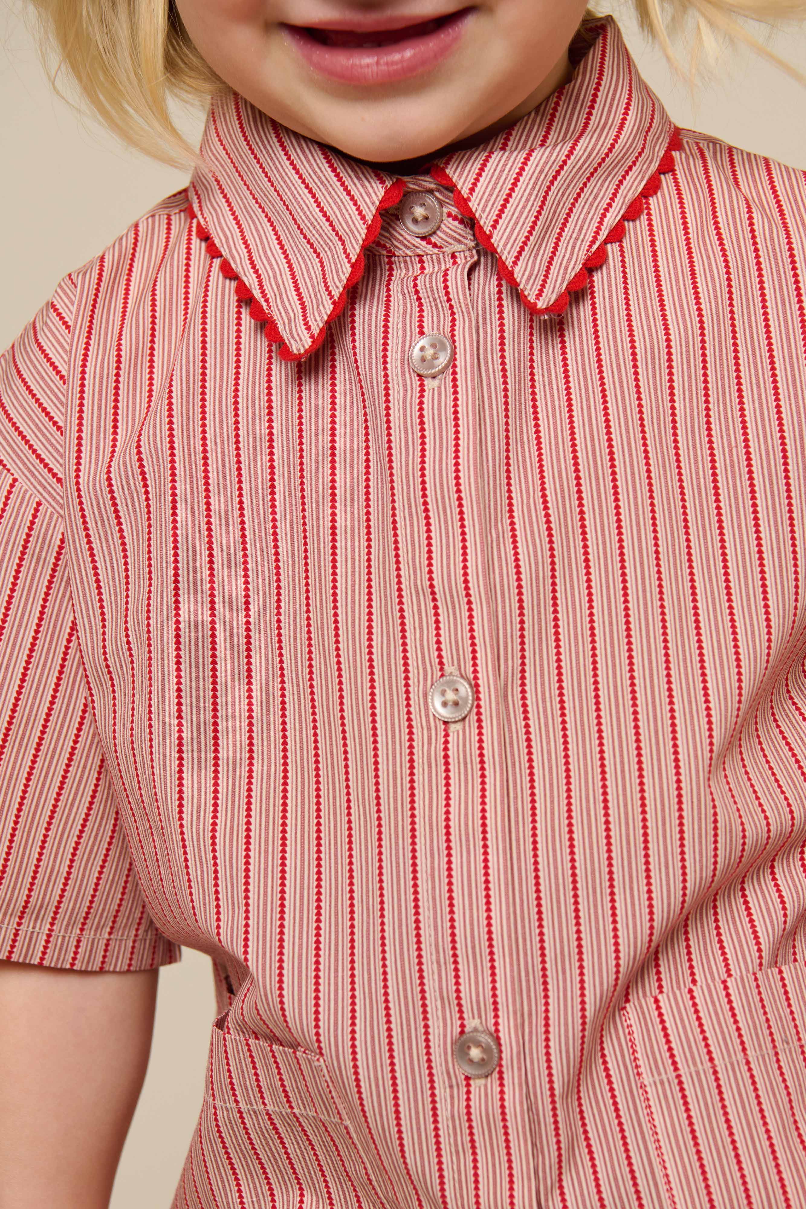 Gestreiftes Poplinhemd und Shorts Set - Kids - Old Rose/Cherry Red | 100946 Olivia