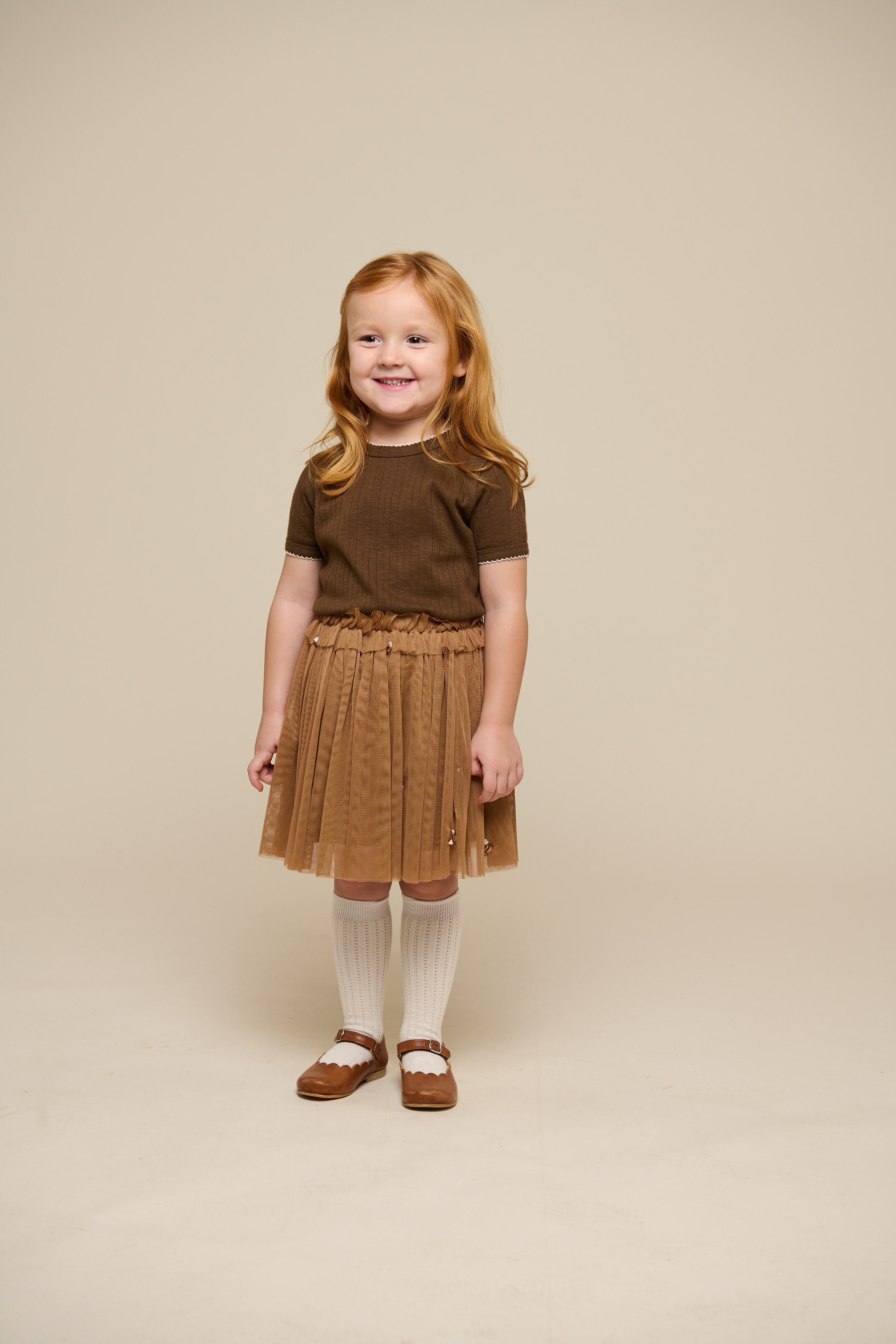 Pointelle T-Shirt mit Kontrast-Picot - Kids - Dark Brown | 101291 Drew